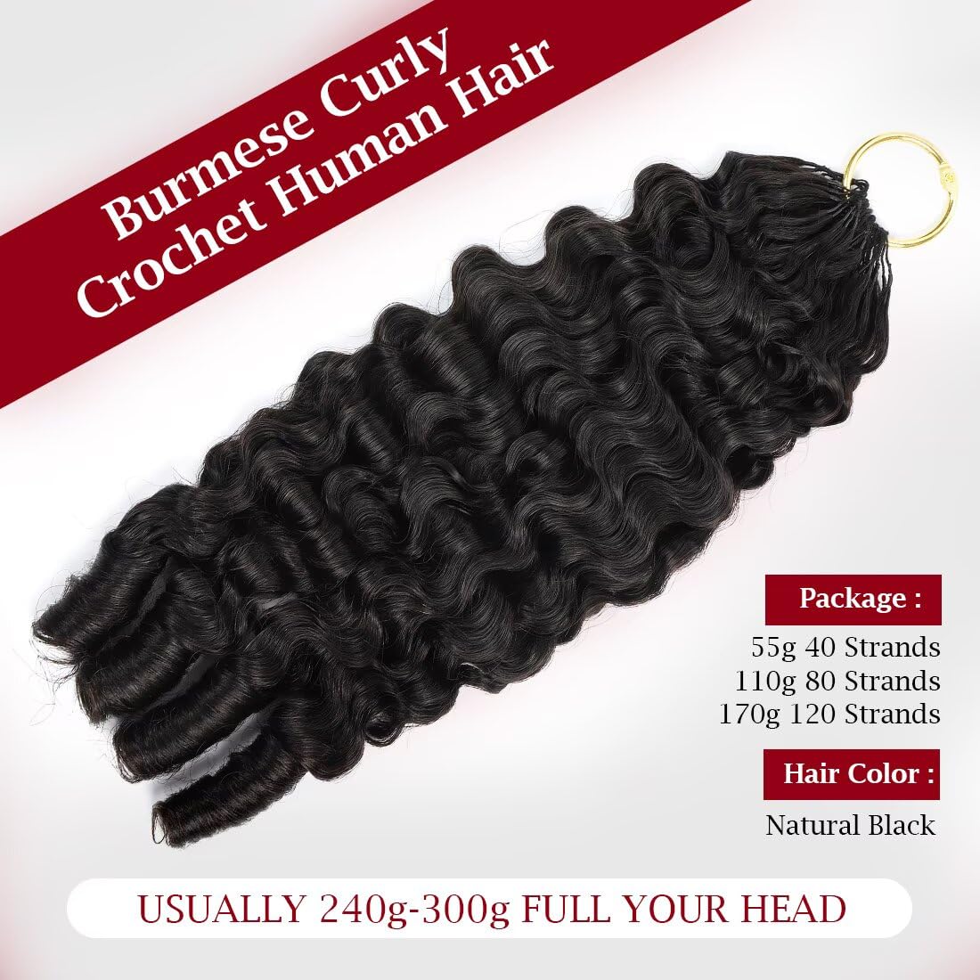 Miracle Invisible Knots Feather Human Crochet Hair 18 Inch 55g Pre-Looped 100% Human Hair for Burmese Curly (Barrel End) Tight & Defined Spiral Seamless Knotless Soft Crochet Hair for Black Women (1B)