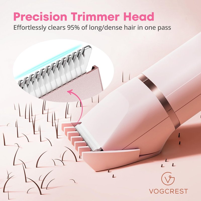 VG VOGCREST Bikini Trimmer Replacement Head: Compact Portable Painless Hair Removal & Precision Shaving Set for Women - Home Travel Bikini Area Use with Rotary Shaver Head(Pink)