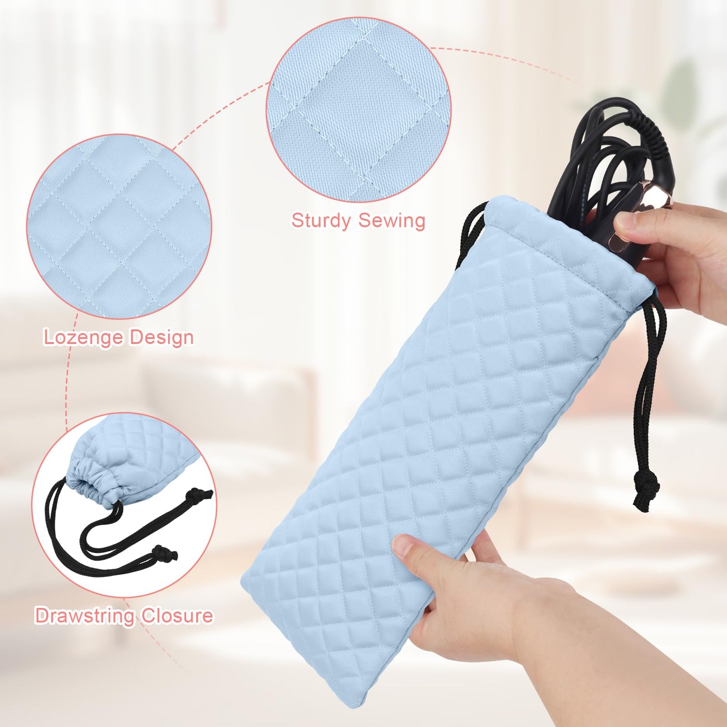 Youlyveaw Professional Hot Hair Tools Organizer Cover Bag Heat Resistant Travel Drawstring Storage Case Pouch for Curling Iron, Flat Iron, Hair Straightener and Styling Tool(14.2" x 5.9")