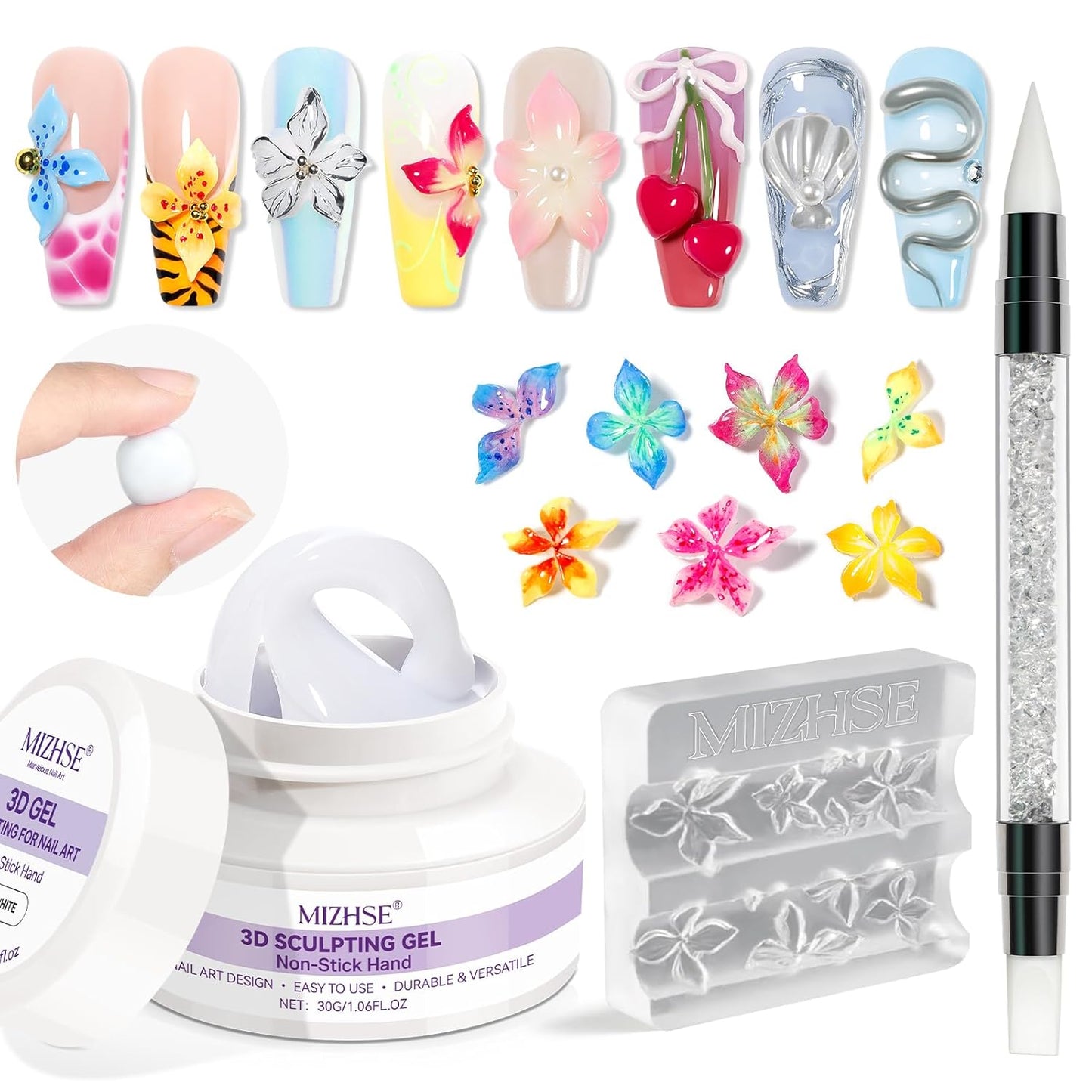 MIZHSE 3D Gel Nail Art - Clear Sculpting Gel for UV/LED Nails | Non-Sticky Molding Gel, 30g