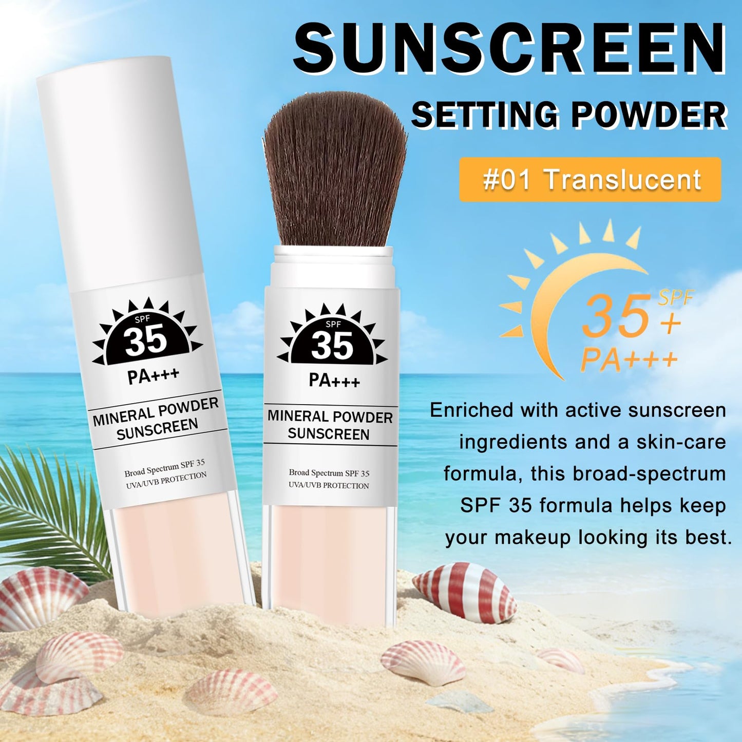 Mineral Sunscreen Powder SPF 35 Face Setting Powder Makeup - Translucent