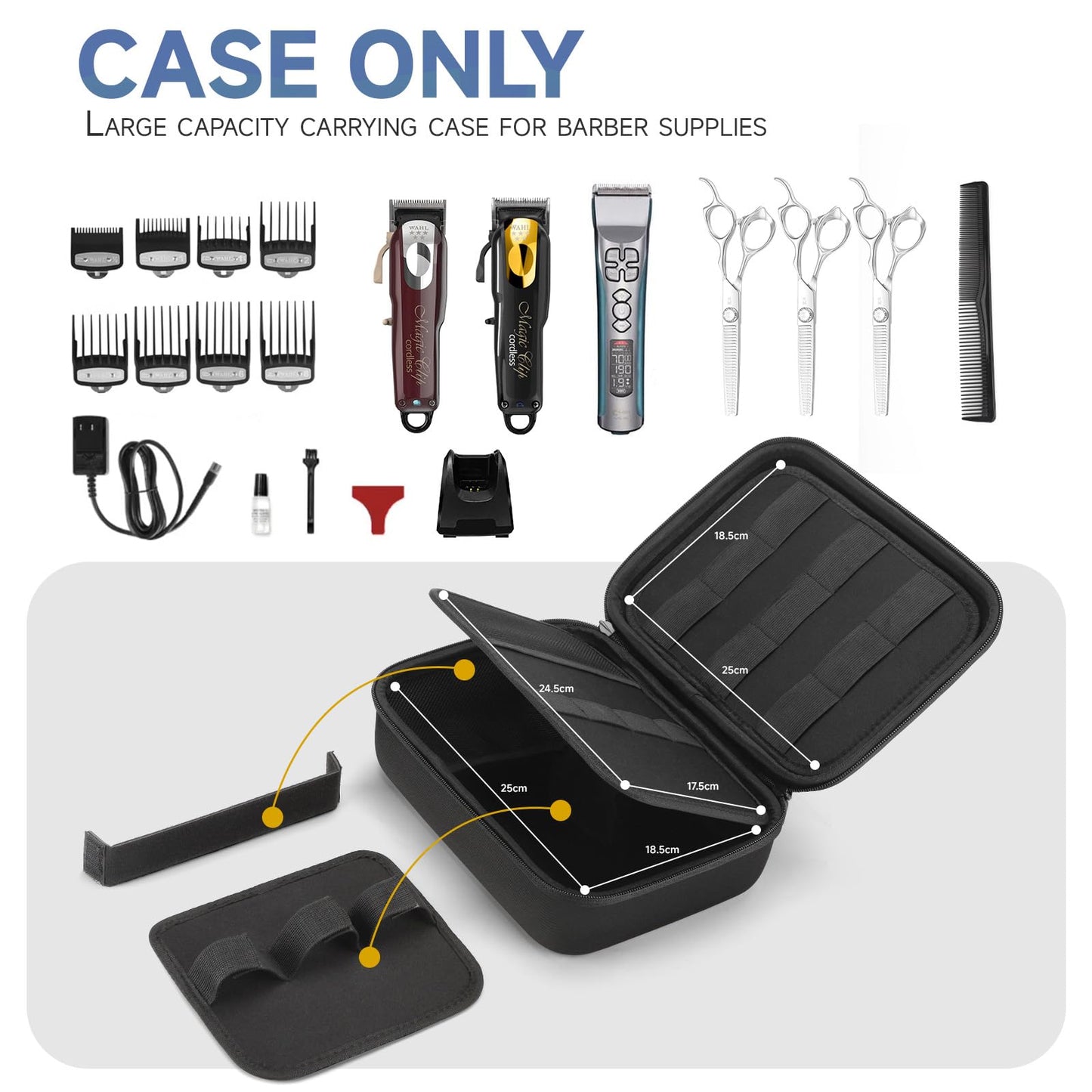 MOSLA Hard Barber Accessories Case for Hair Clippers, Mens Hair Cutting Barber Supplies Holder Organizer Storage Bag for Hair Cutting, Guard Grooming Kit (Nylon Black)