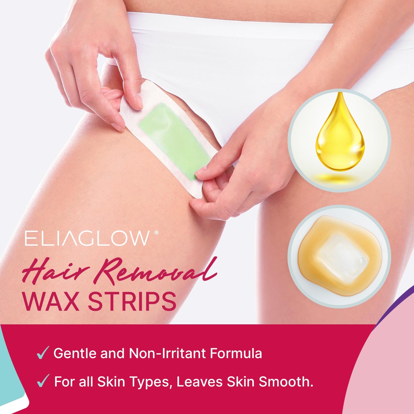 Wax Strips Hair Removal for Women: Waxing Kit with 50 Pcs Body Waxing Strips Dual Sides & 4 Calming Oil Wipe For Face, Bikini, Legs, Lip