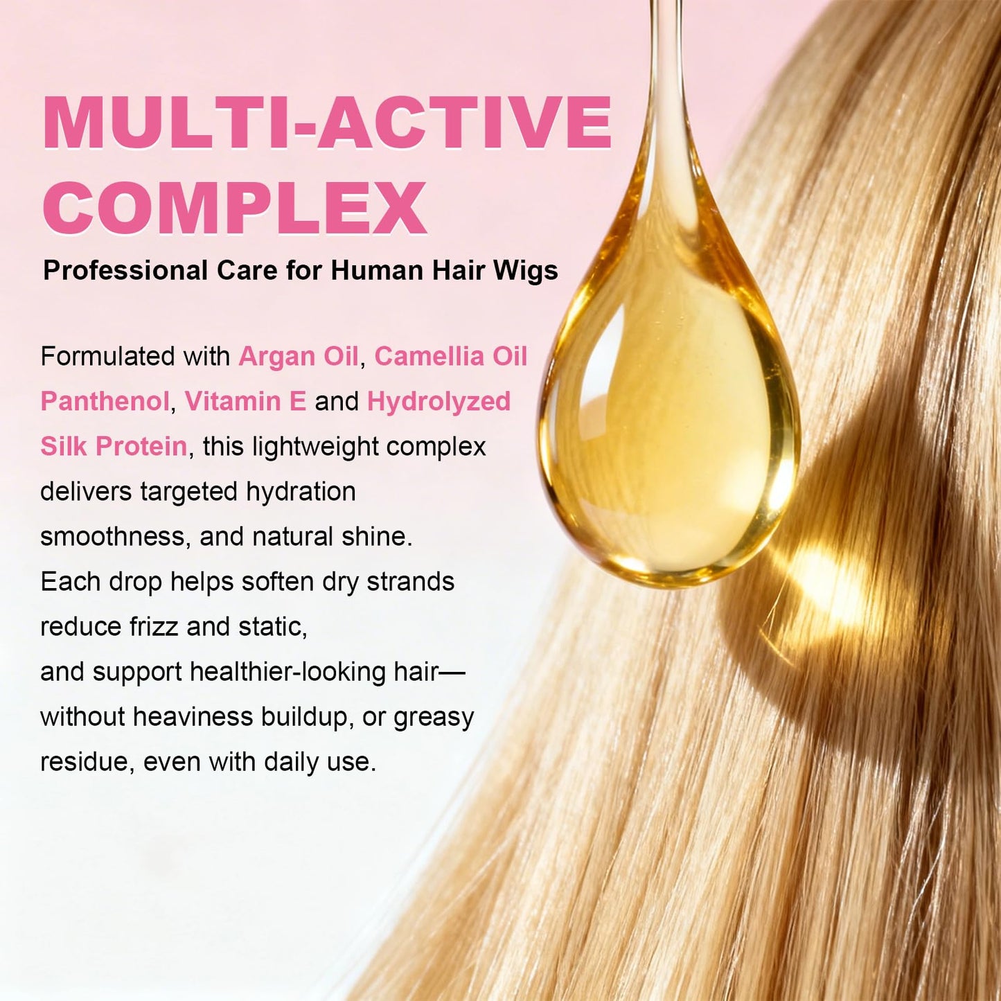 Oivolii Human Hair Wig Care Oil Spray – Professional Anti Frizz Serum, Lightweight Shine & Smoothing Hair Oil, Detangler & Heat Protectant for Real Hair Wigs & Extensions