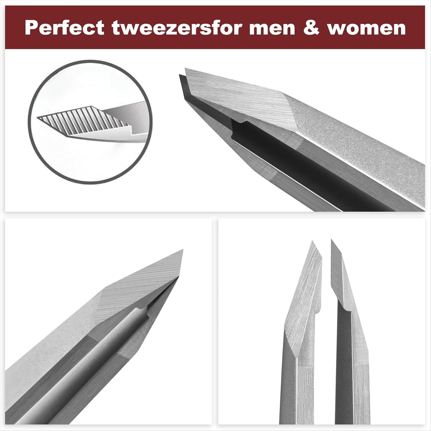 Precision Stainless Steel Eyebrow Tweezers for Women - Slant Tip Plucker with Travel Case | Ideal for Facial Hair Removal and Blackheads