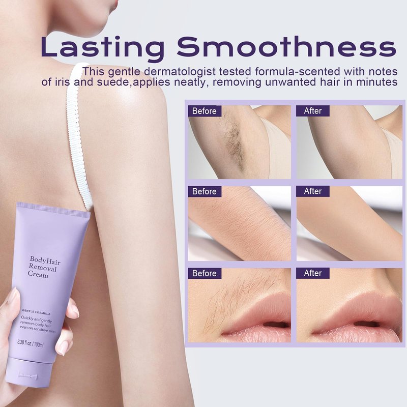 Body Hair Removal Cream for Sensitive Skin, Painless Depilatory Cream with Spatula Applicator, Durable and Smooth for Men and Women, Gentle Formula for Hair Removal and Skin Care