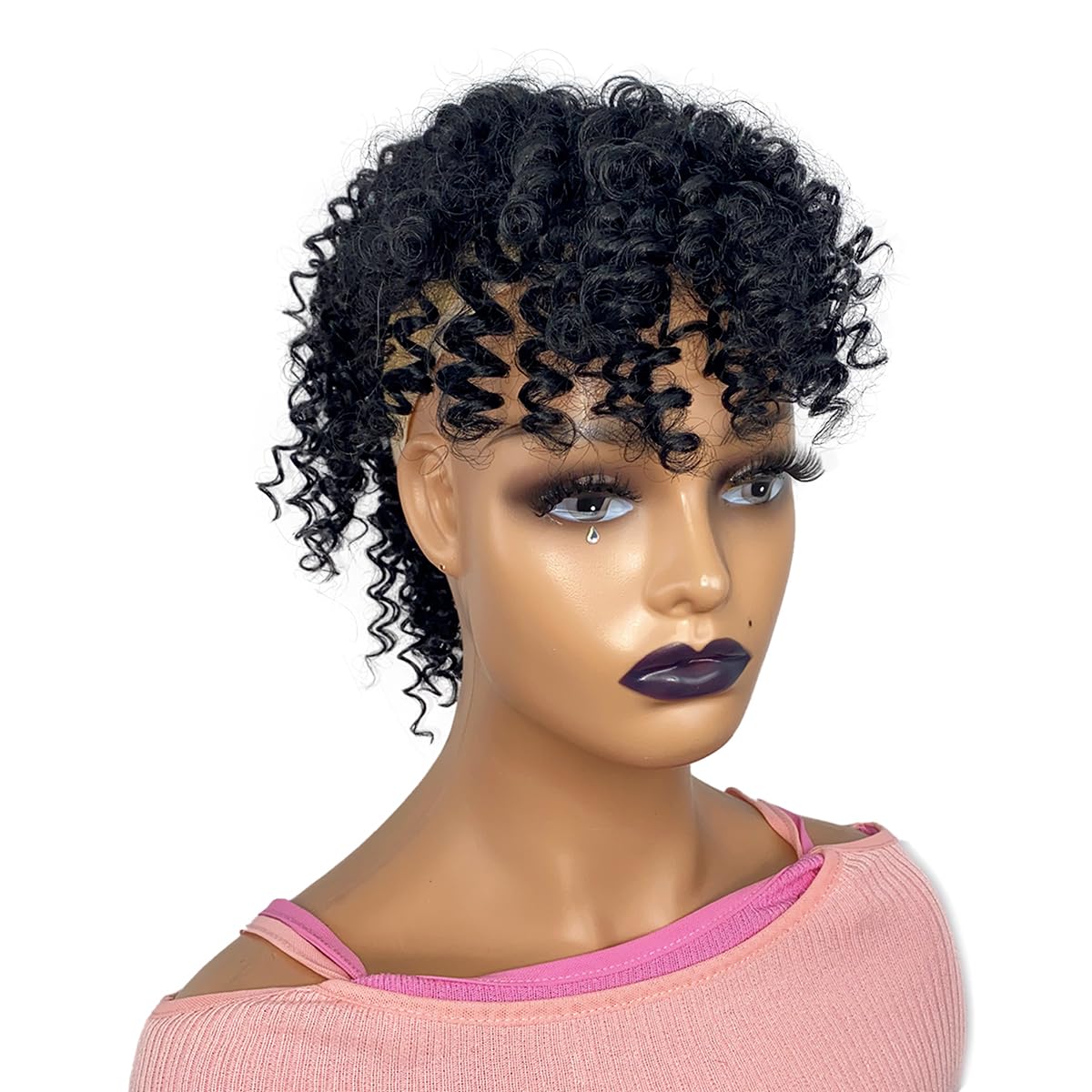 Curly Ponytail with Bangs - 12-Inch Short Kinky Curl Hair Piece | Afro Puff Clip-In for Black Women