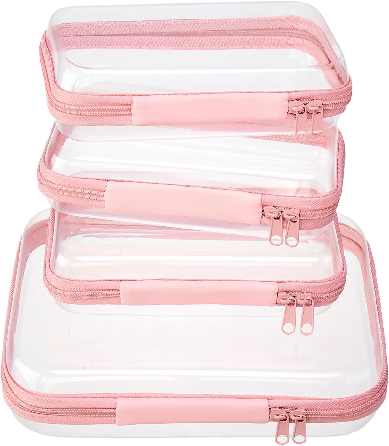 Clear Zipper Pouches - Hard Shell Toiletry Bag Set for Travel | 4 Pack, Black