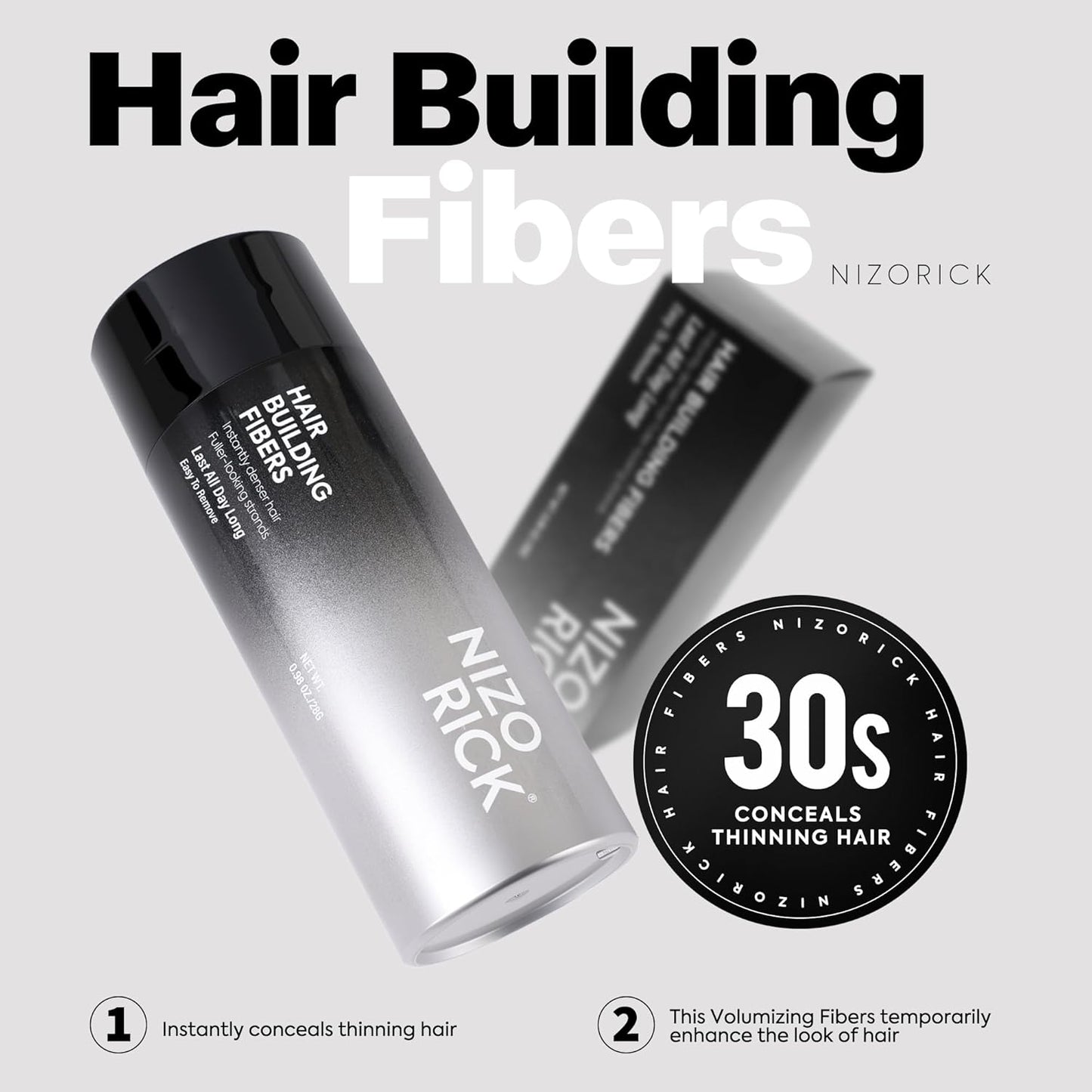 Hair Thickening Fibers - Waterproof Color Powder for Thinning Hair | 28g Black Fill-In for Men & Women