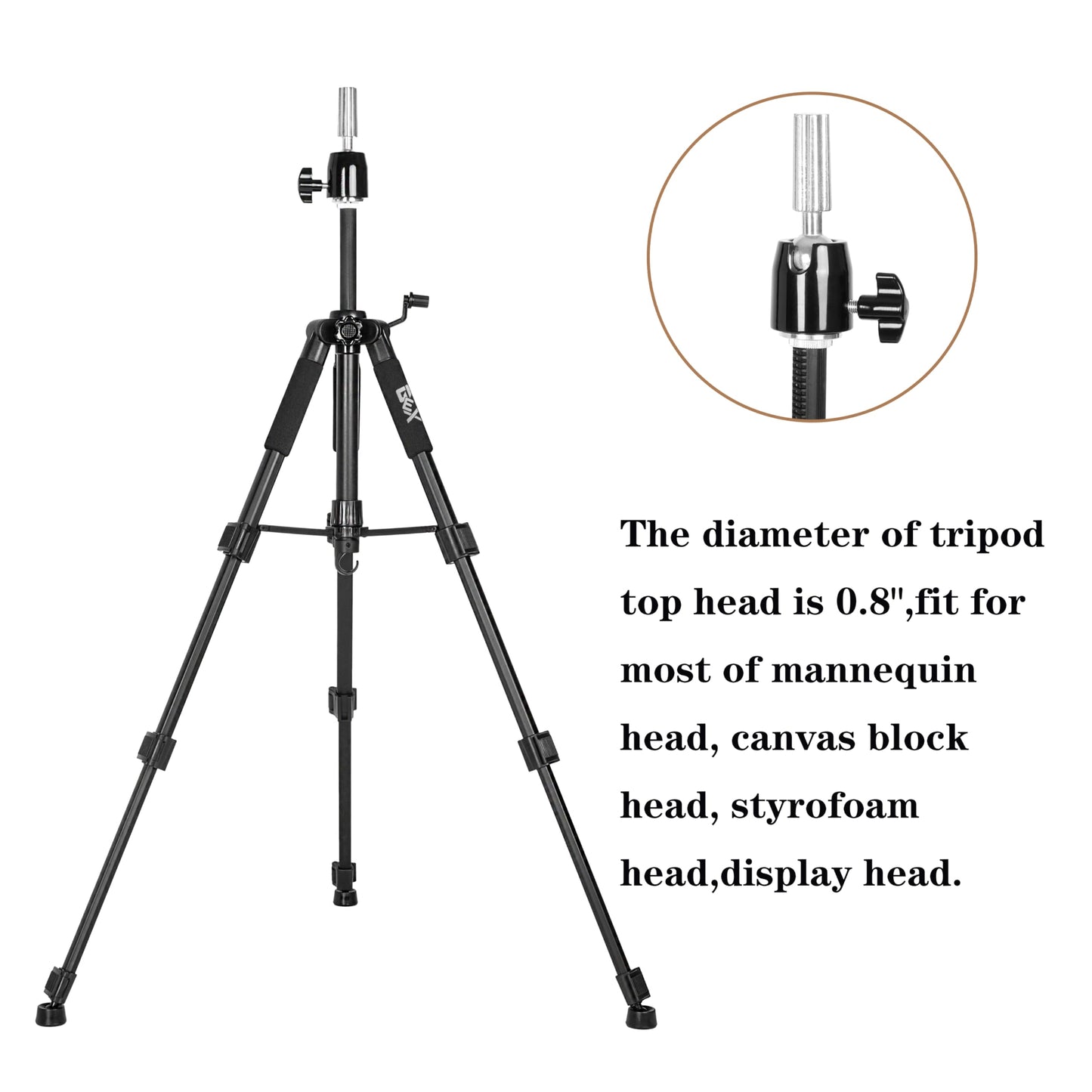 GEXWORLDWIDE 55" Mannequin Tripod Stand Canvas Block Training Doll Manikin Head Wig Stand for Cosmetology Hairdressing (Black)