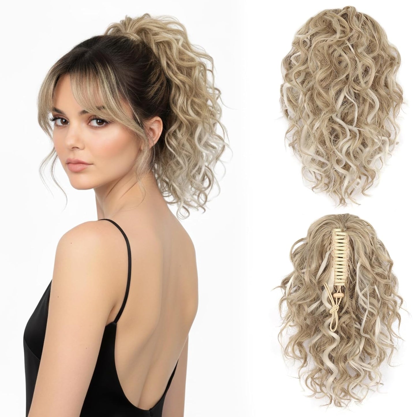 Claw Clip Ponytail Extension - 12 Inch Curly Synthetic Hair Extension | Chocolate Brown