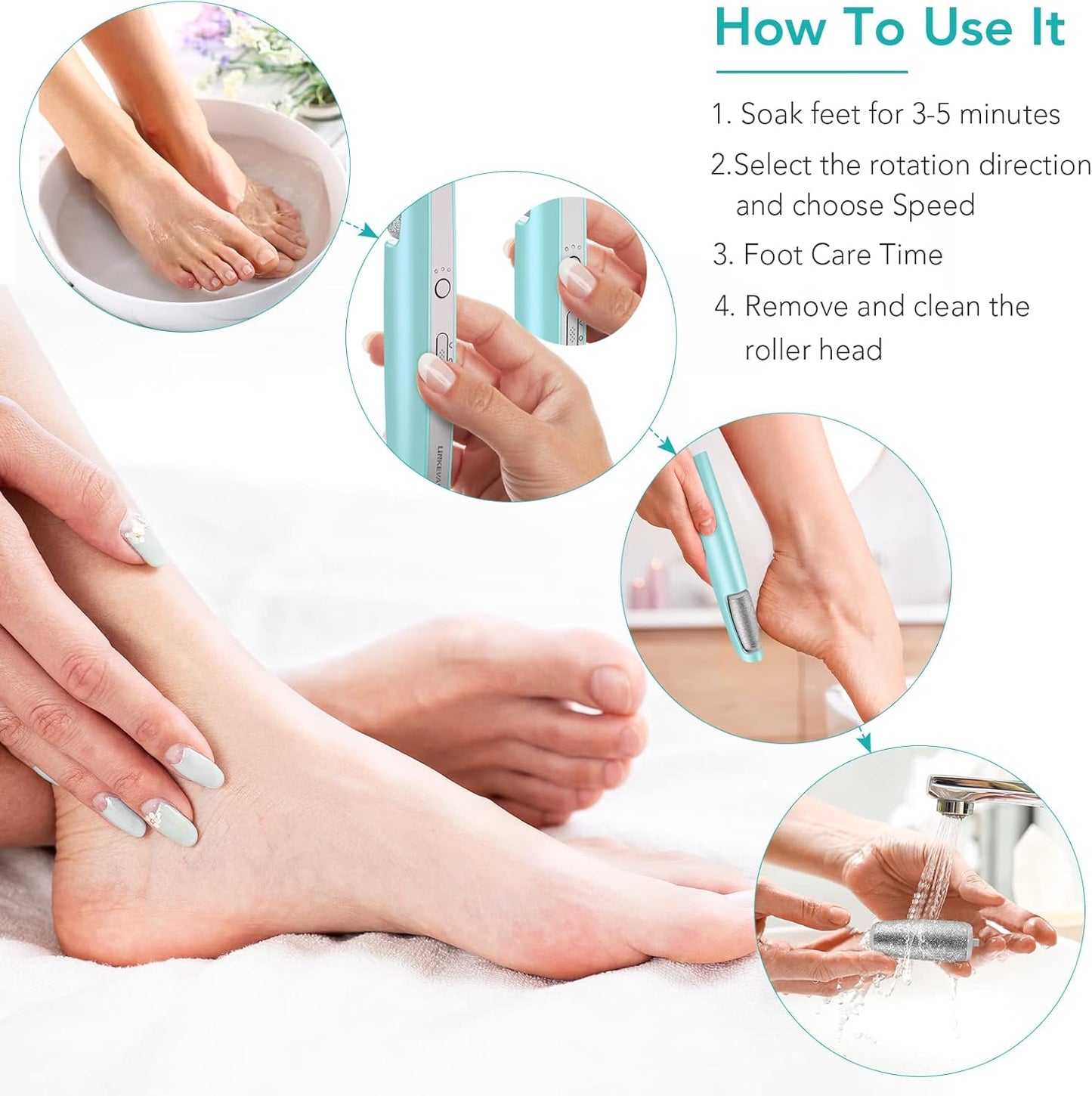 Electric Callus Remover - Professional Foot Scrubber Kit for Dry, Cracked Skin | At-Home Pedicure Spa Care (Blue)
