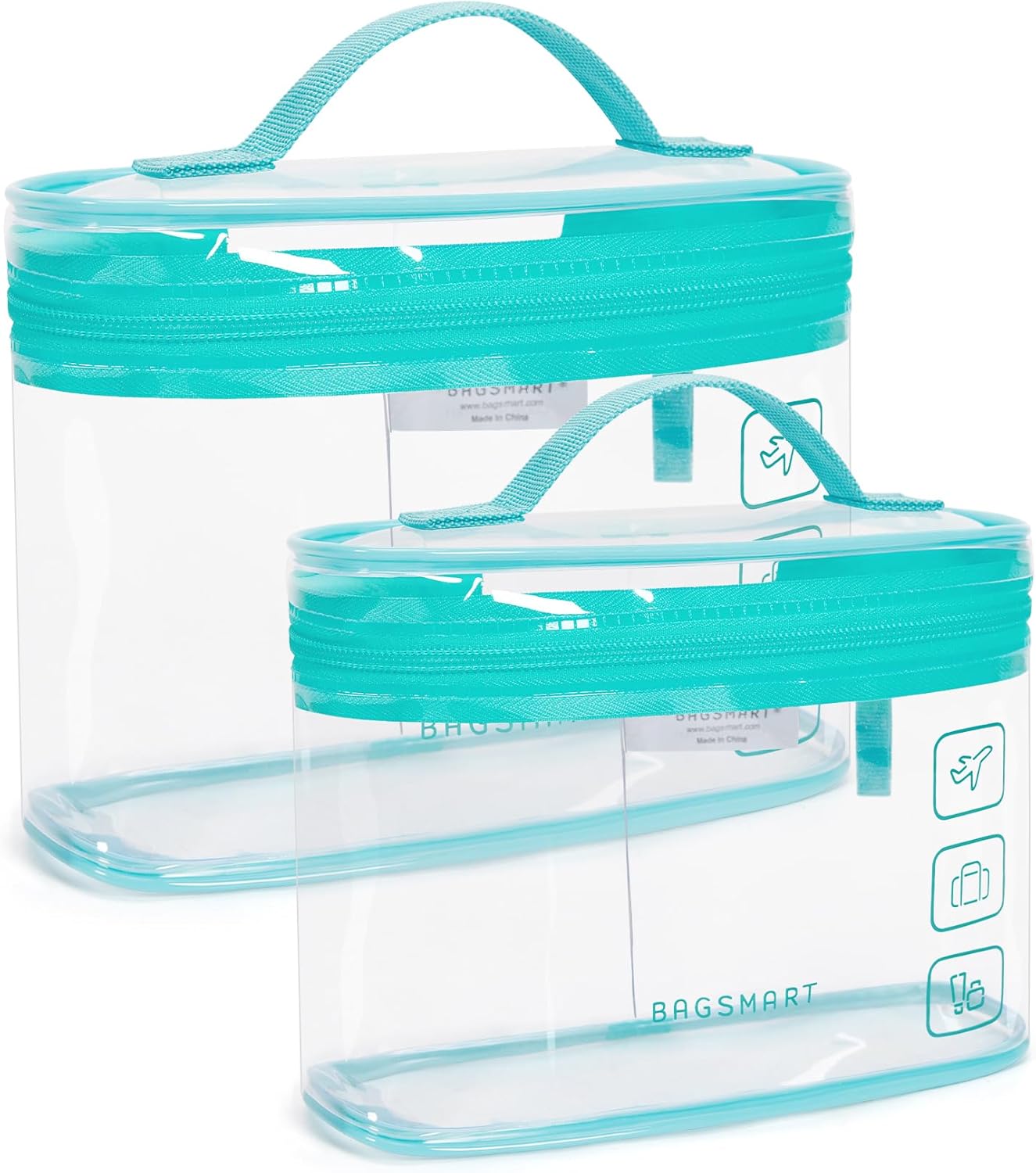BAGSMART TSA Approved Toiletry Bag - 2 Pack Clear Makeup Organizer | Quart Size Travel Essentials, Black