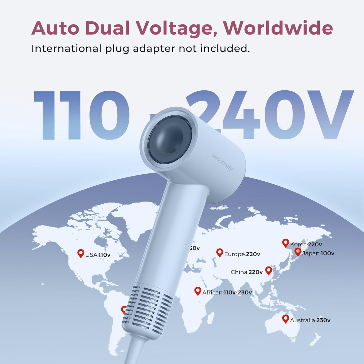 Dual Voltage Hair Dryer - High-Speed Travel Blow Dryer with 200M Negative Ions | Lightweight & Portable for Salon Results
