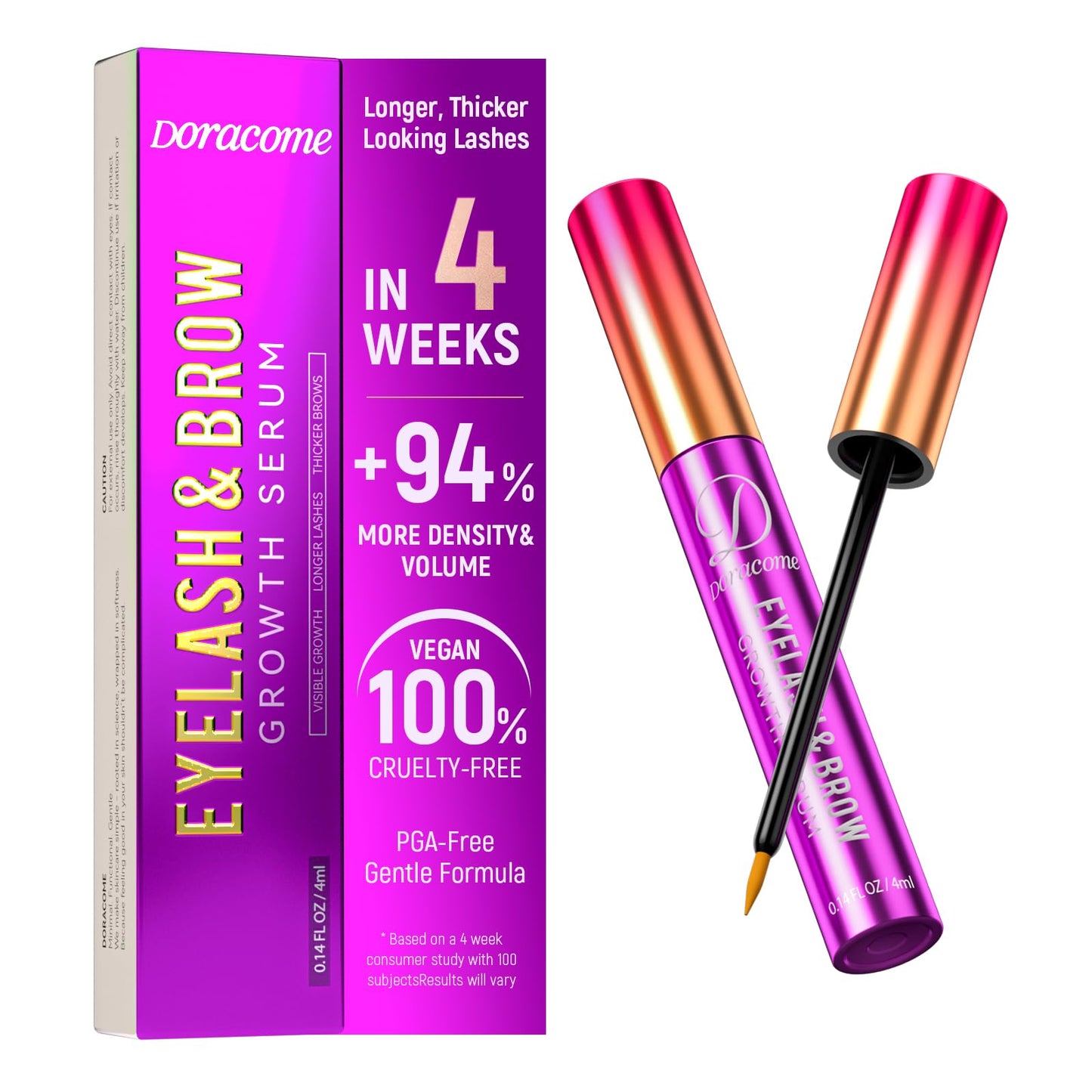 Doracome Eyelash Growth Serum with Peptides & Amino Acids - Lash and Brow Serum for Natural Lengthening & Strengthening - Resilience Support, Safe for Sensitive Skin, Lash Extension Aftercare - 3ml