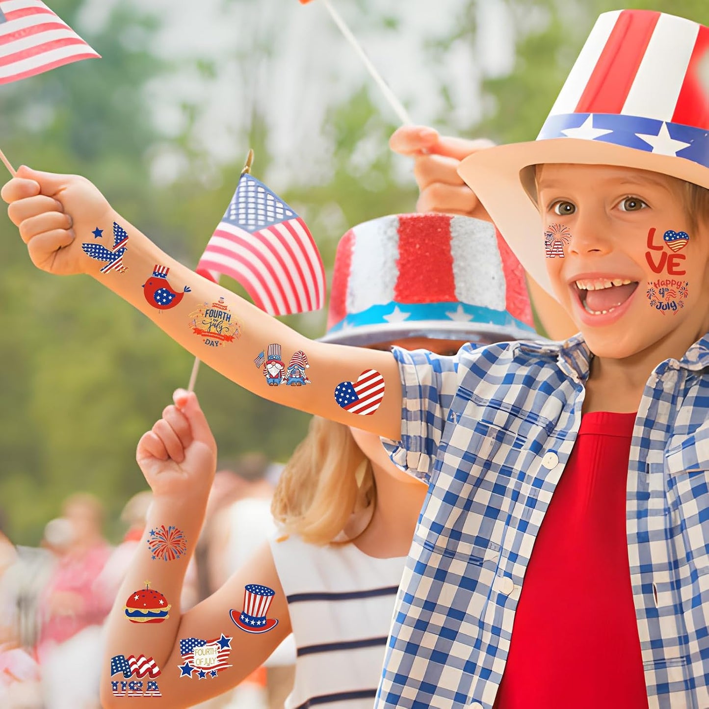 Fourth of July Temporary Tattoos for Kids - 180 Patriotic USA Flag Designs | Red, White & Blue Party Supplies