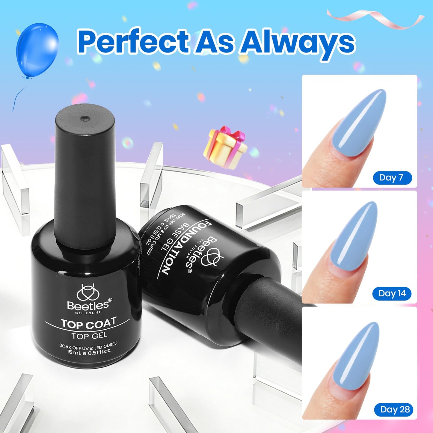 Beetles 2 Pcs 15ml No Wipe Gel Top Coat and Base Coat Set - Shine Finish and Long Lasting Soak Off LED Nail Lamp Gel Base Top Coat Stay Lock Shine Duo Finish Nail Art Design Manicure Gifts for Women
