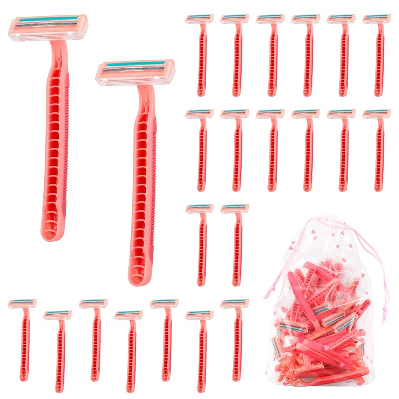 WATUNID Disposable Razors for Women, Pink Stainless Steel Razor Blades with A Drawstring Storage Bag, Multipurpose Manual Shave Bulk, Can Be Used in Bathing Hotel Travel Camping Home(50 Count)