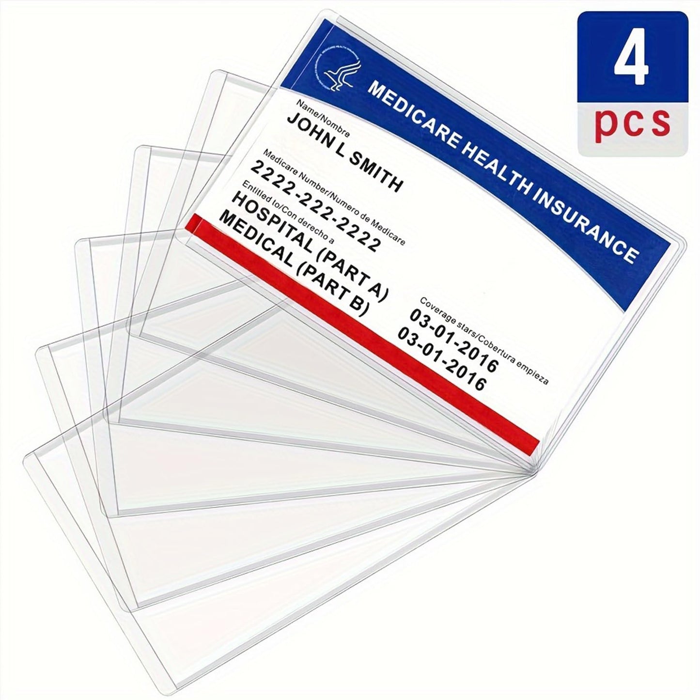 4 Pack Clear PVC Card Protector Sleeves, Waterproof, Scratch-Resistant, for Medicare, Credit, Business and Social Security Cards