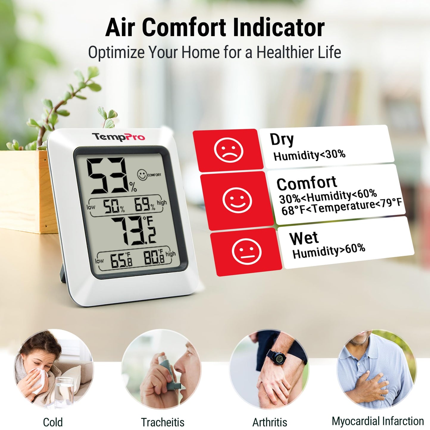 TempPro TP50 Digital Hygrometer Indoor Thermometer Room Thermometer and Humidity Gauge with Temperature Humidity Monitor(Previously ThermoPro)