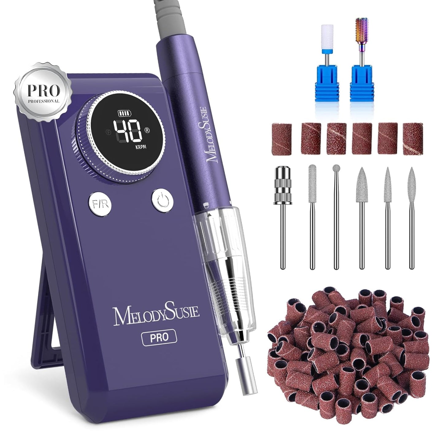 MelodySusie Professional Clip-On Nail Drill - 40000RPM E-File for Manicure Shaping & Gel Removal | Adjustable Stand