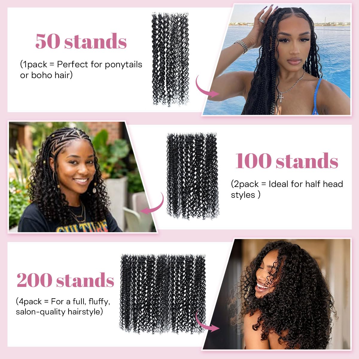 Miracle Knots Crochet Hair - 18 Inch Deep Wave Feather Bundles | Pre-Separated Curly Hair for Women (Natural Black)