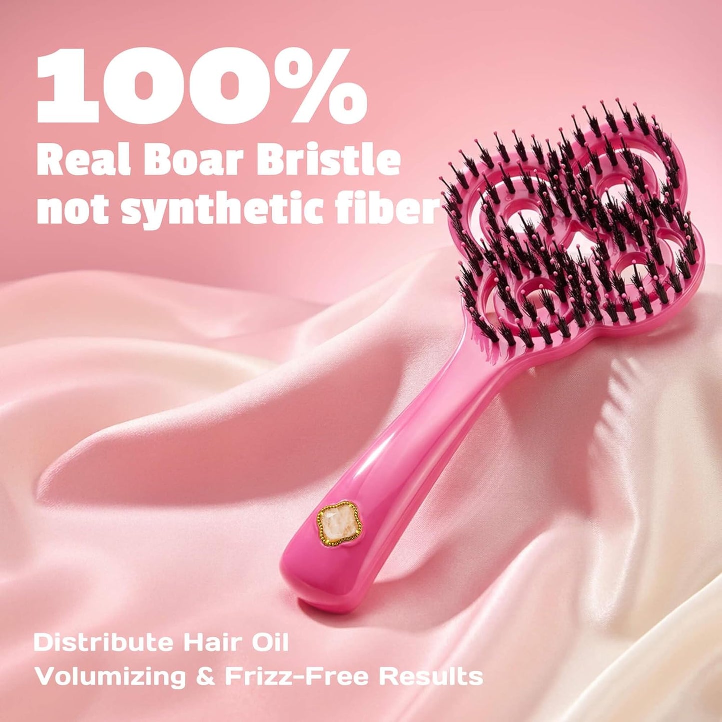 SIMETRA Lucky Hair Brush - 14K Gold Plated Detangling Brush with Natural Crystal Inlay | Boar Bristle for All Hair Types