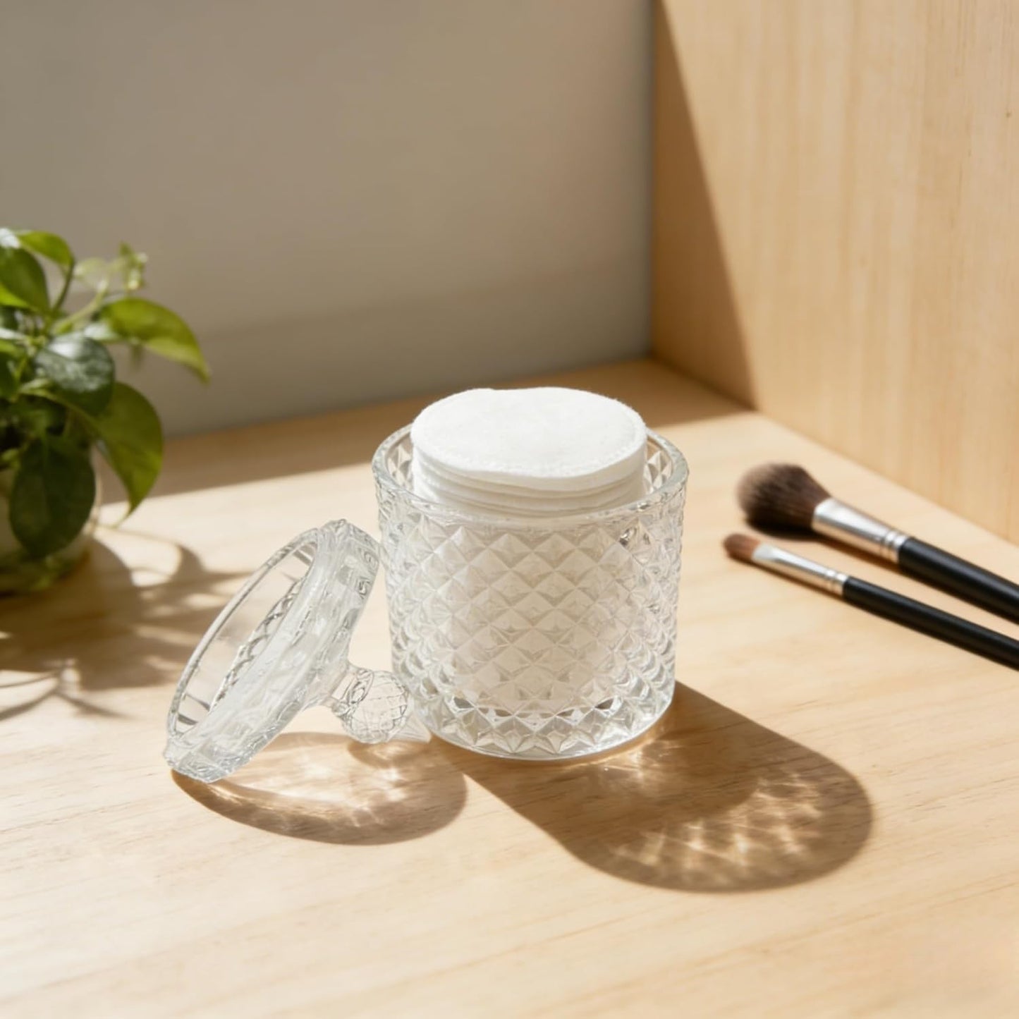 Cotton Swabs - 200 Count Bamboo Sticks with Clear Glass Container | Perfect for Ears, Makeup & Nails