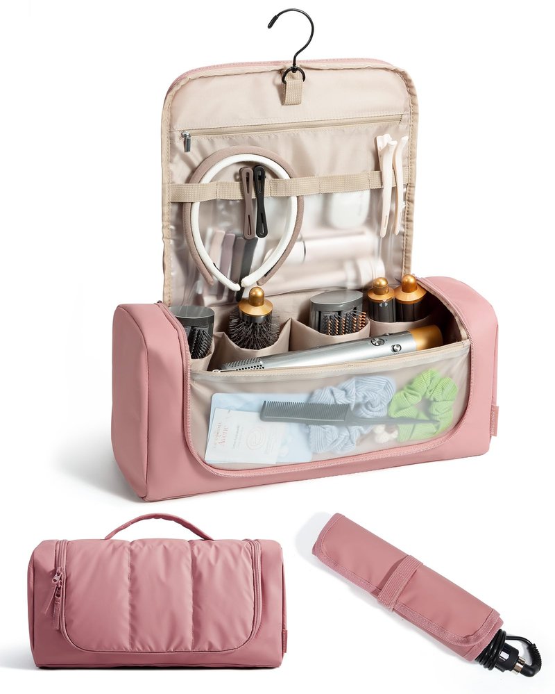 BAGSMART Hair Tool Organizer Travel Bag Compatible with Dyson Airwrap,Shark Hair Dryer, Wide-open Dyson Case with Heat Resistant Mat, Metal Hanging Hook for Long Barrel, Straighteners, Curling Iron
