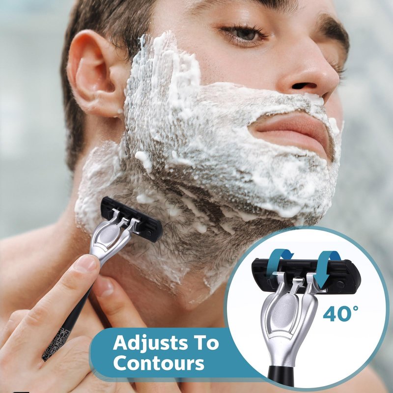 Leriton 28 Pcs Disposable Men's Razors Set Refillable 6-Blade Sensitive Skin Razor Kit for a Comfortable Shave, 1 Handle and 27 Cartridges