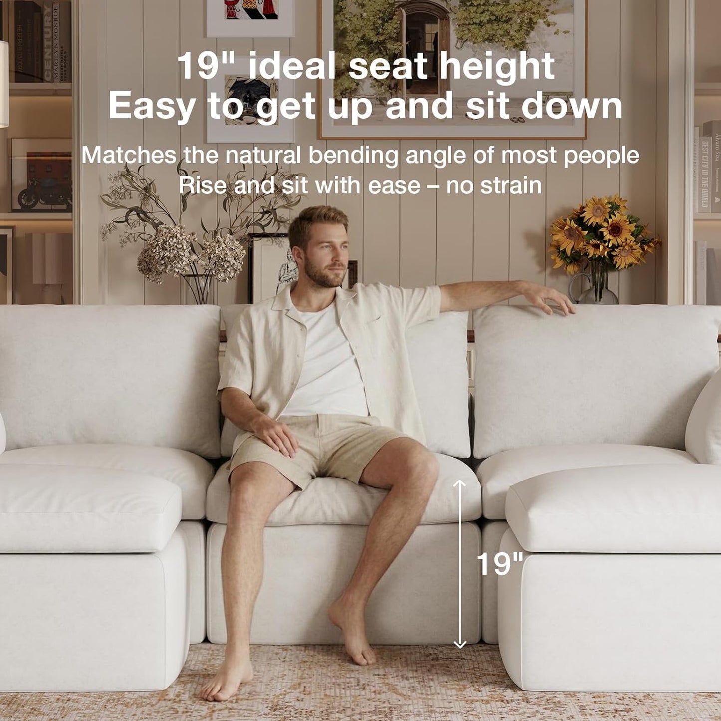 Modular Cloud Couch - Modern Sectional Sofa with Smart Coil® Support | Chenille Fabric, 5-Seater, White
