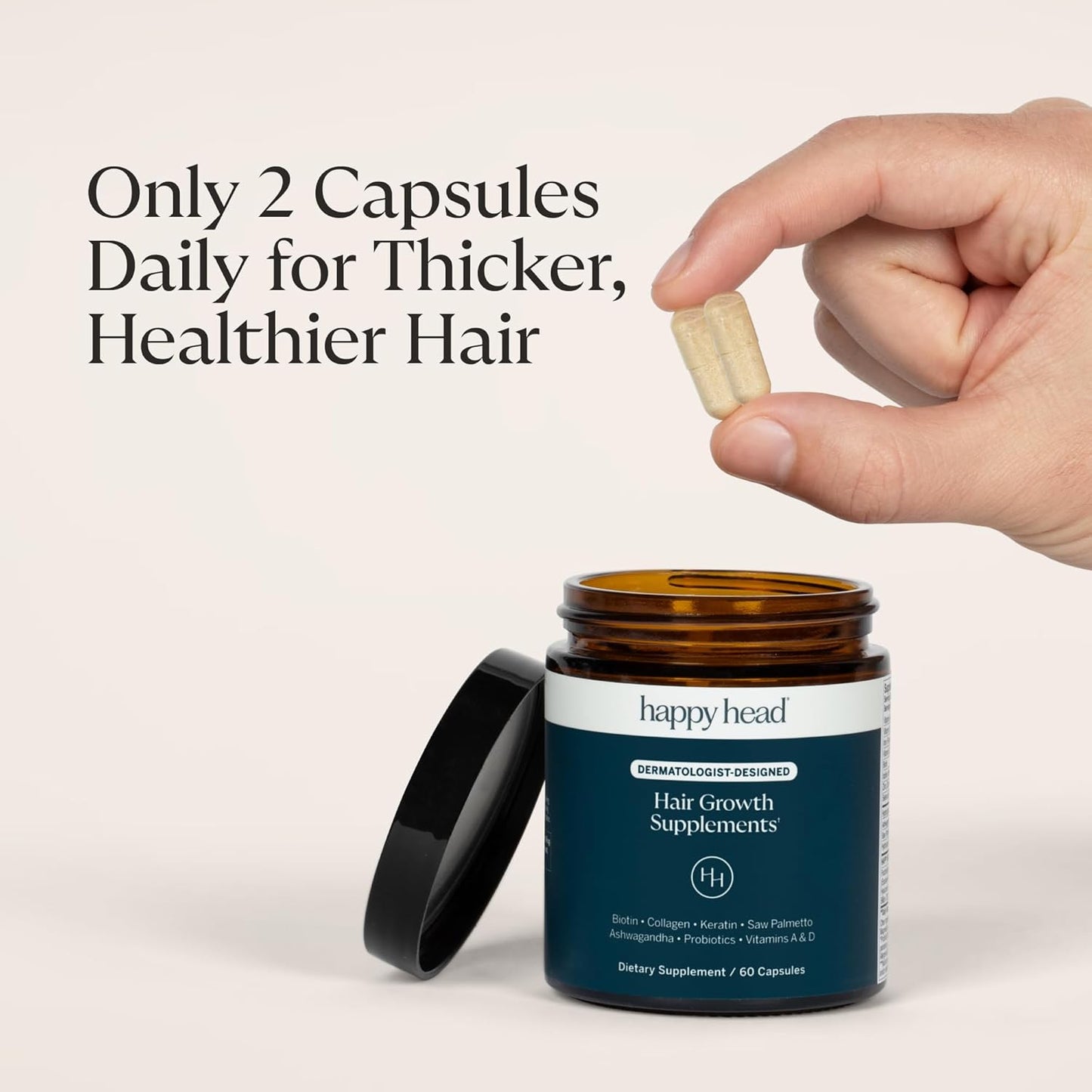 Hair Supplement Capsules for Men & Women - Biotin, Collagen, Ashwagandha | 60 Count Daily Hair Care Support