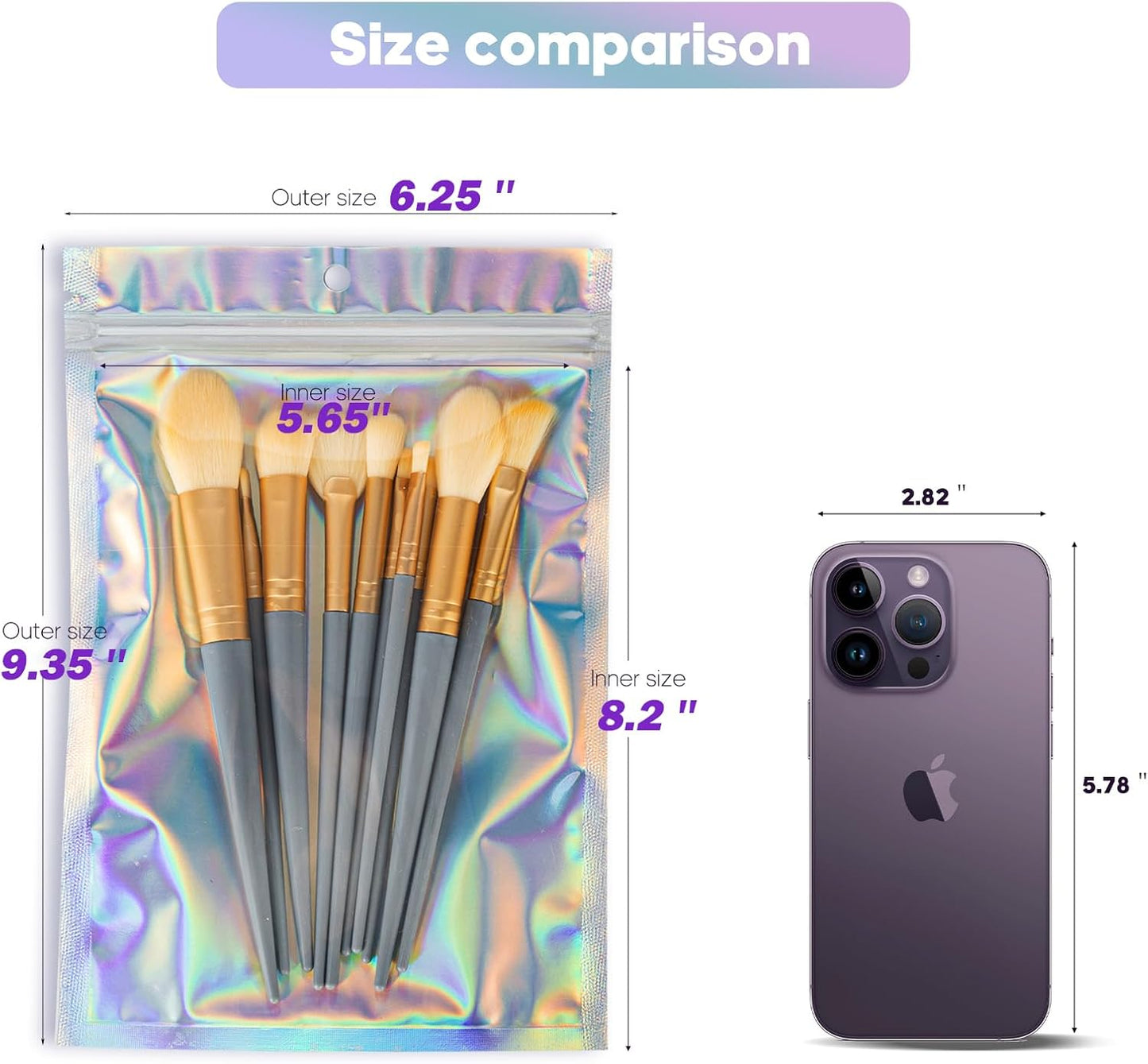 Holographic Resealable Foil Pouch Bags - Mylar Sample Bags for Food Storage | 50 Pcs, 6x9 Inch