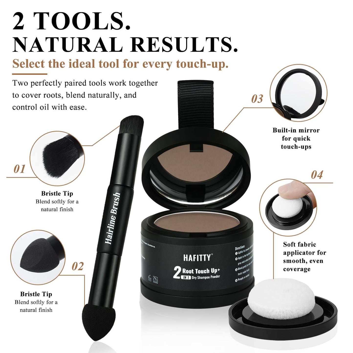 HAFITTY Root Touch Up Powder, Covers Gray Roots & Sparse Hair, Absorbs Excess Oil, All-Day Coverage, Natural Looking Finish, Easy to Apply, Hairline Powder for Women & Men (Light Brown)