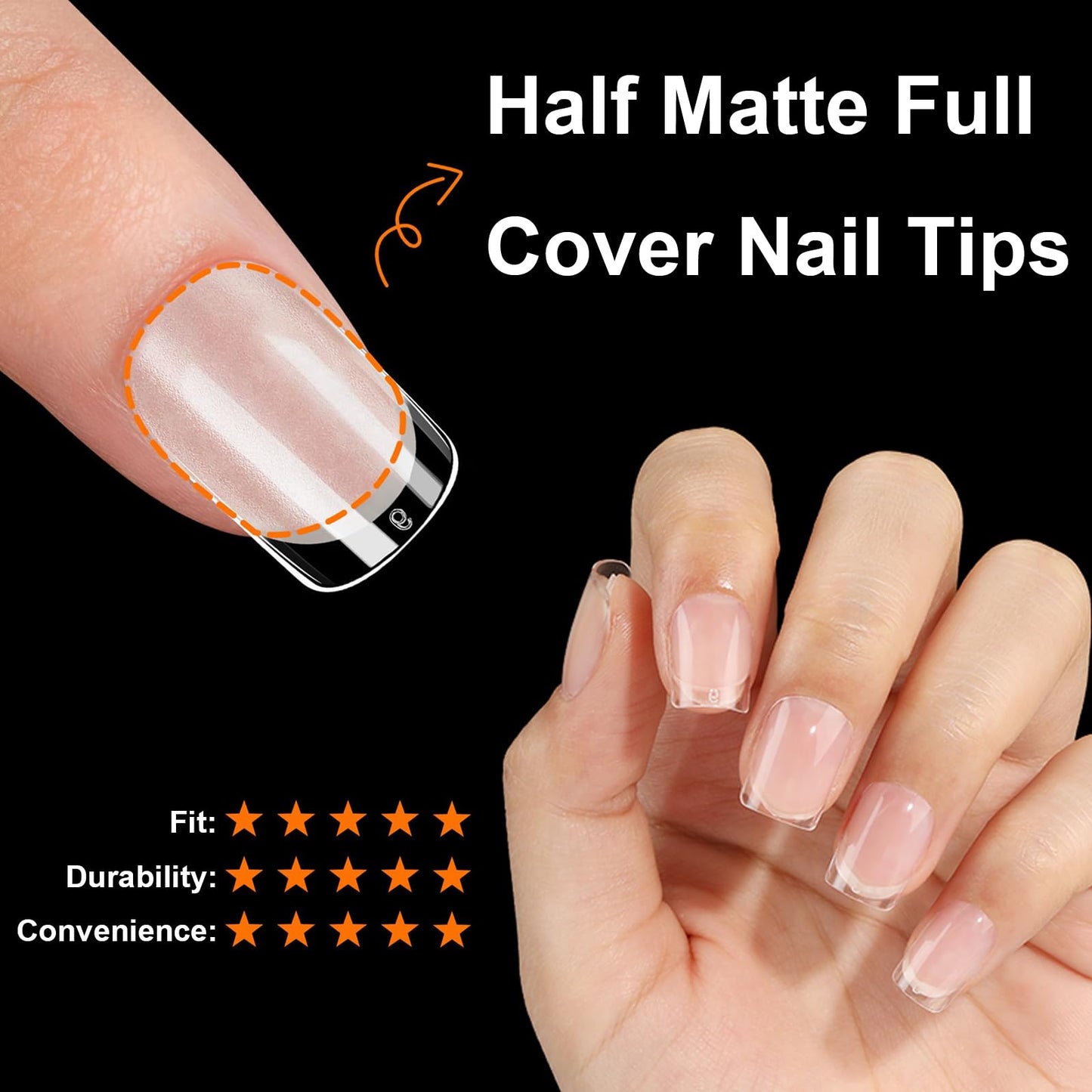 BlueZOO Soft Gel Nail Tips Extra Short Square Nails, 600Pcs Full Cover Half Matte Acrylic Nail Tips Clear Press On Nails for Extension Nail Manicure Home DIY Salon Fake Nails, 12 Sizes