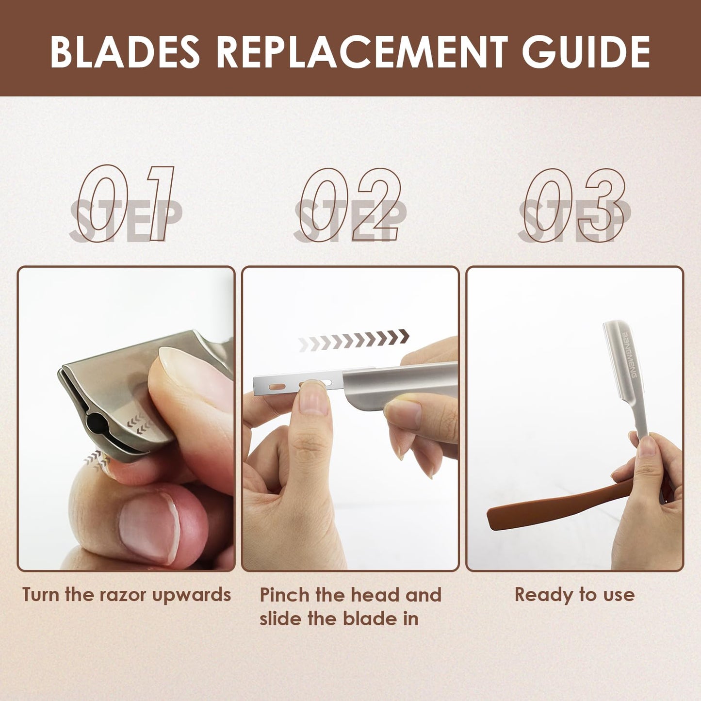 BANGMENG Straight Razor for Men, Professional Barber Razor with 20 Stainless Steel Blades, Edge Single Blade Shavette Shaving Razor for Smooth Precise Shave
