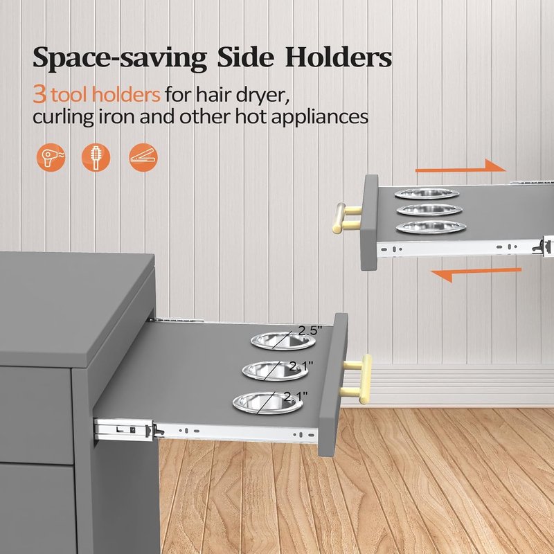 Salon Trolley Cart - Mobile Hairdressing Storage Station with 3 Drawers & Tool Holders | Grey Wood Finish