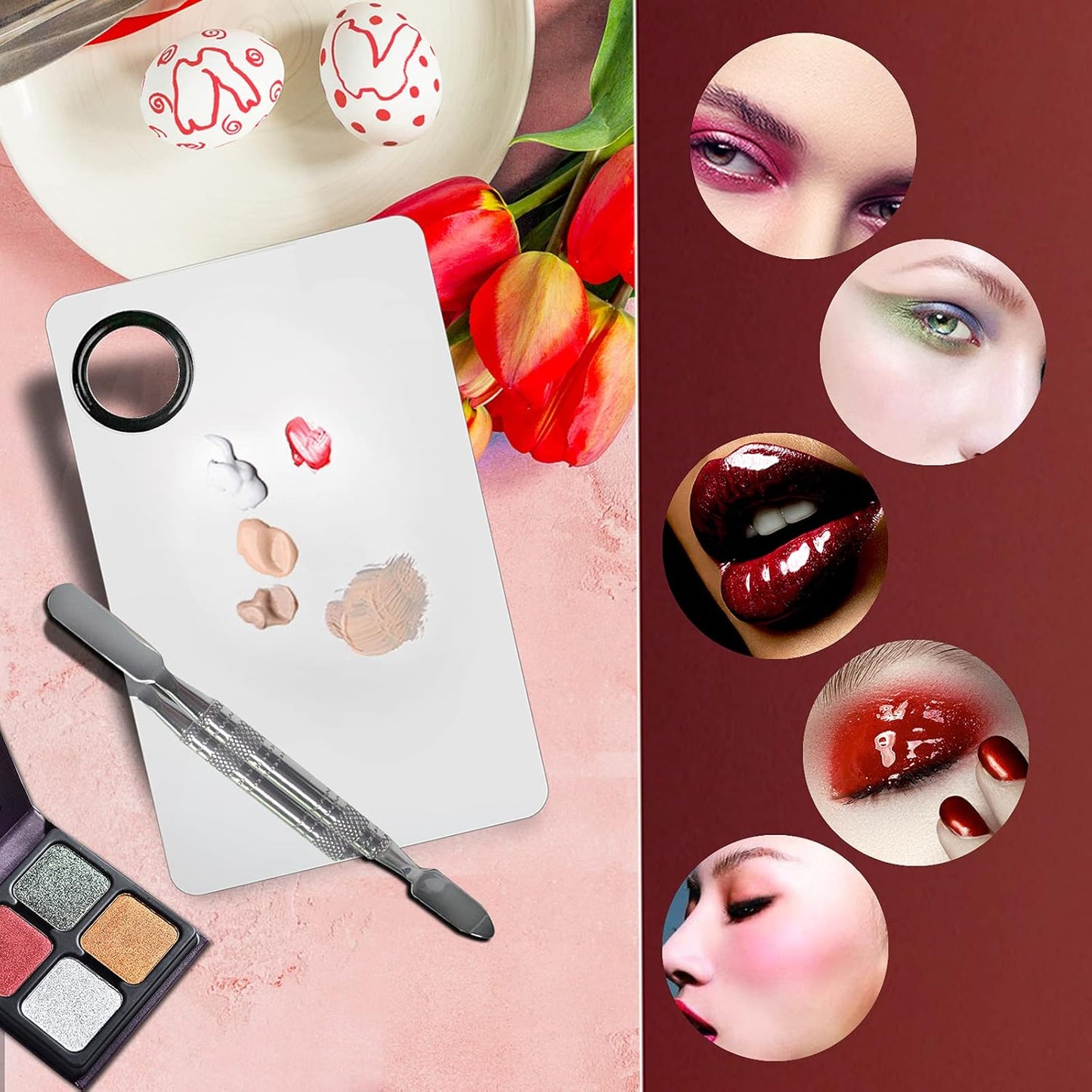 Stainless Steel Makeup Mixing Palette Set - 2 Pcs with Spatula for Foundation, Eye Shadow & Nail Art