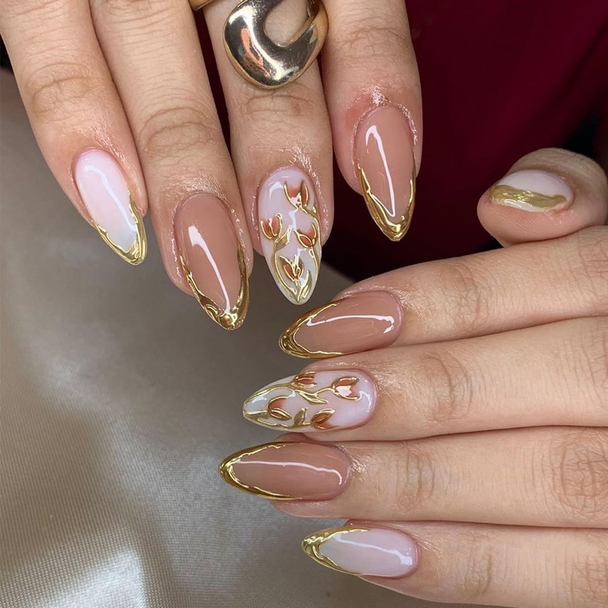 Pink Press-On Nails - 24 Pcs Short Almond White French with 3D Pearl Bow & Butterfly Design | Full Cover Acrylic Nail Art Tips for Women
