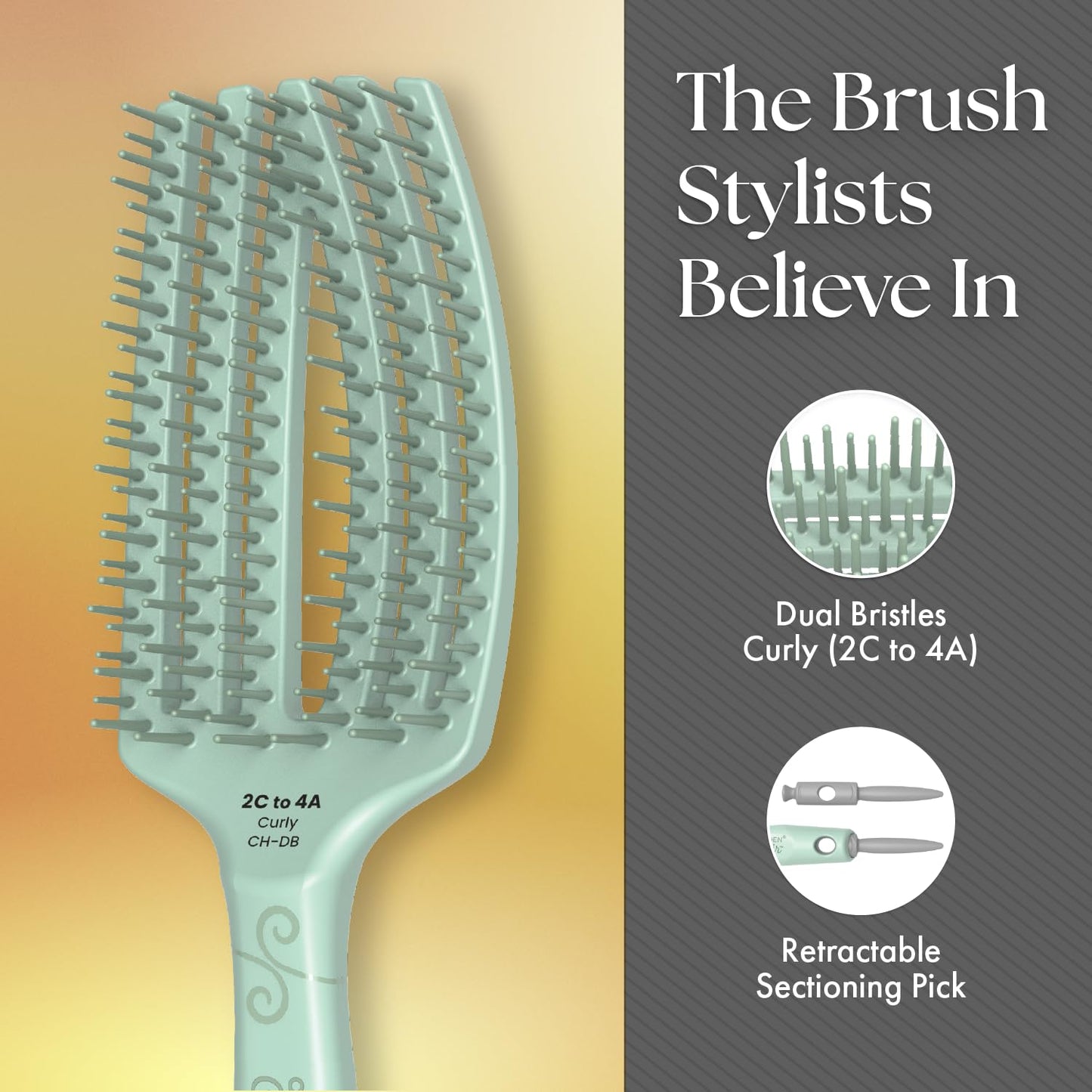 Olivia Garden CurlyHair Brush for Wet or Dry Hair - Curly Hair Brush for Detangling, Product Layering, Curl Encouragement, Scalp Care - Dual Bristles Brush