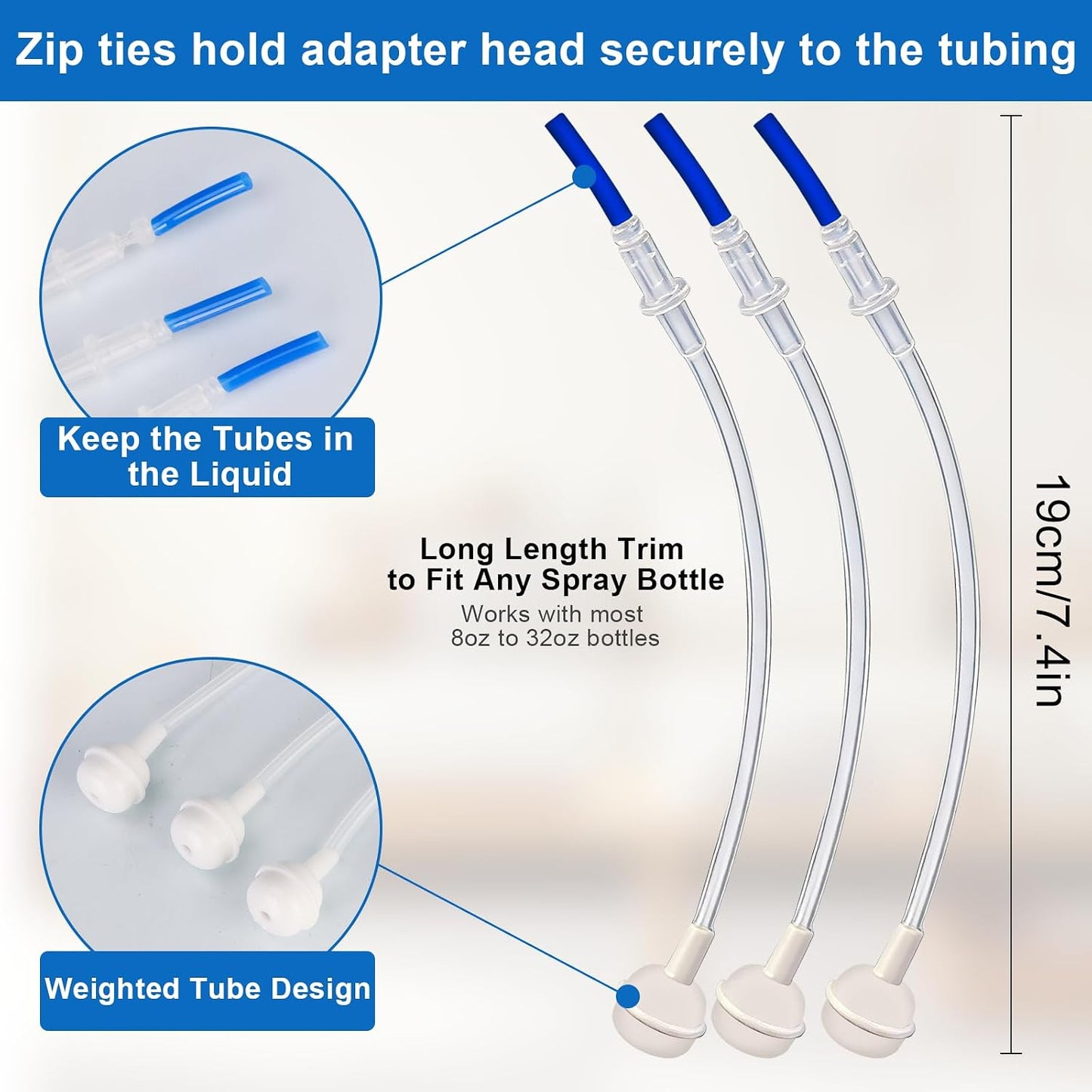 Universal Fit 360° Spray Bottle Adapter - 3-Pack Nozzle & Weighted Tube for Home, Garden, Kitchen | Versatile Replacement