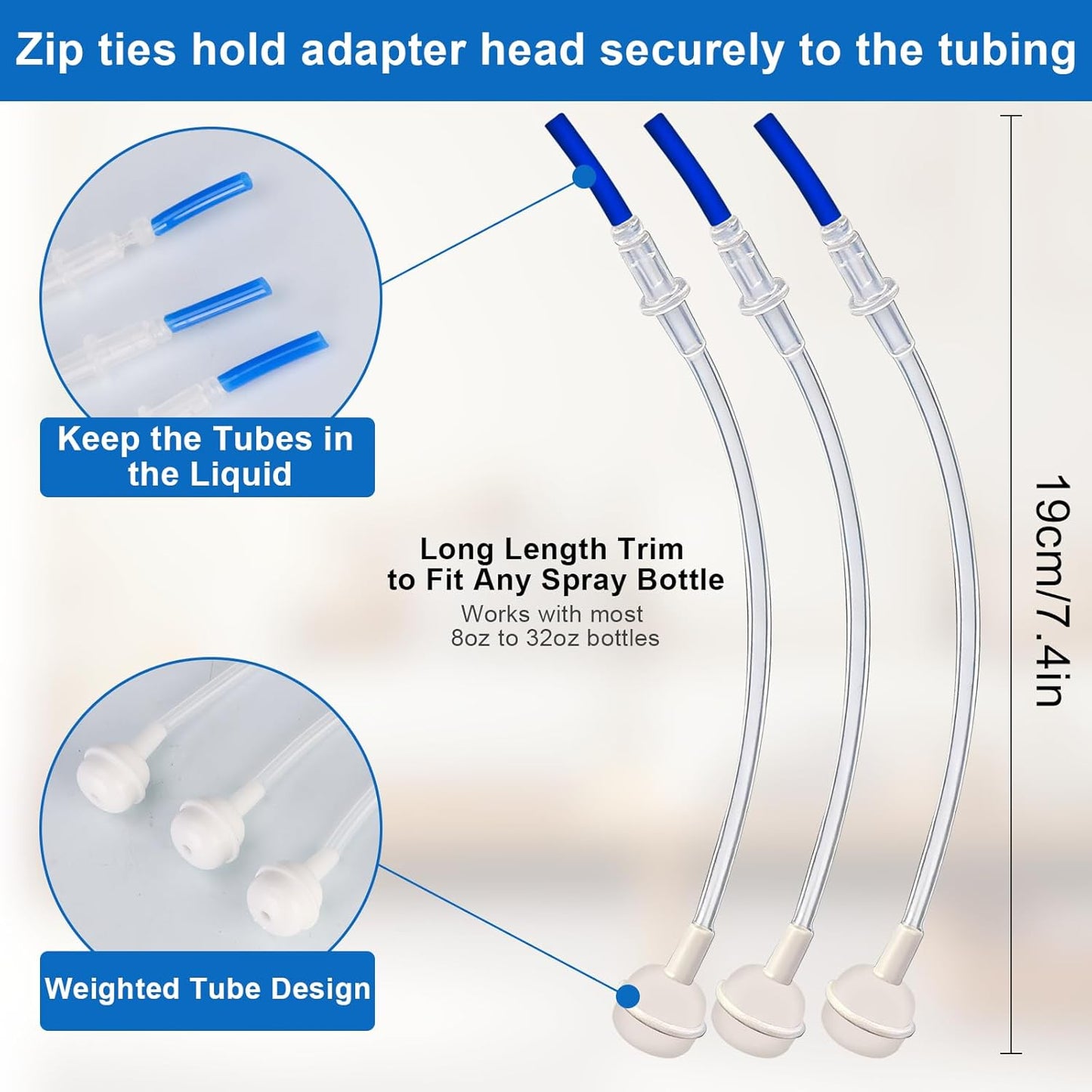 360 Tilted Spray Bottle Adapter - Multi-Angle Sprayer Attachment with Weighted Tube | Universal Fit for Standard Cleaning Bottles (3-Pack)