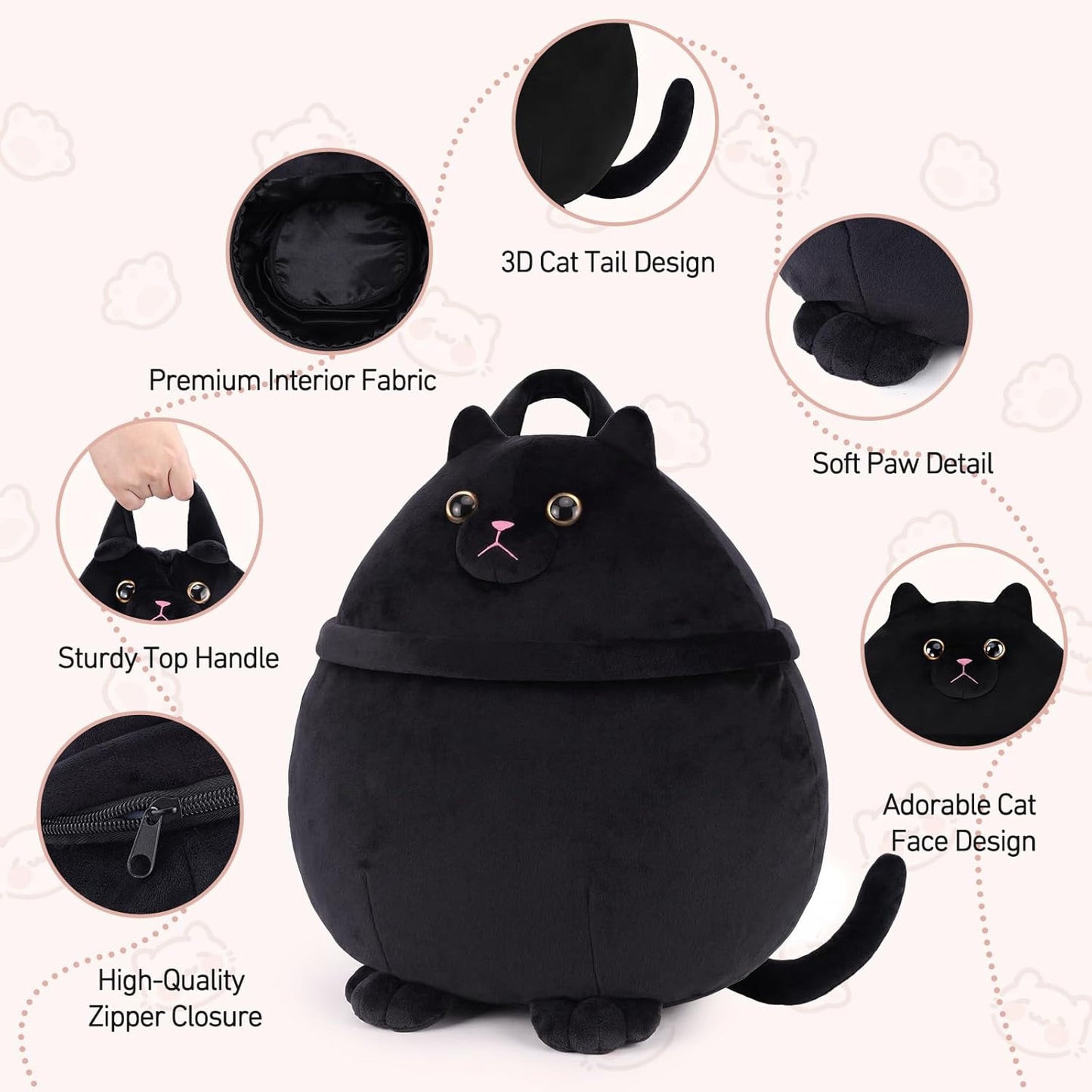 Funny Cat Makeup Bag - Large Capacity Travel Cosmetic Organizer | Perfect Gift for Cat Lovers, Teens & Women - Black