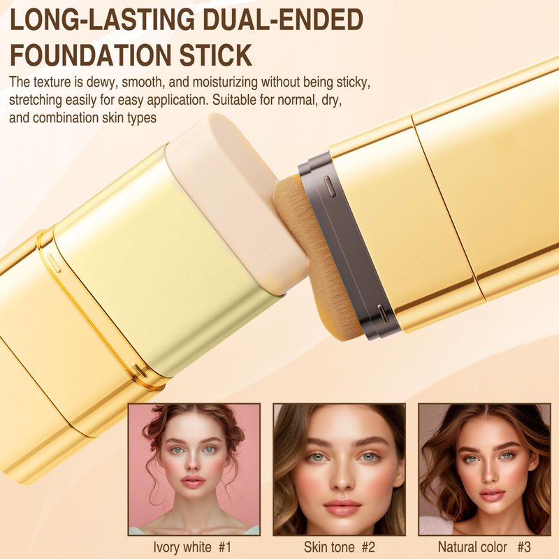 Luminous Dual-Ended Concealer Foundation Stick - Full Coverage 3-in-1 with Brush | Sweat-Resistant #1 Ivory White