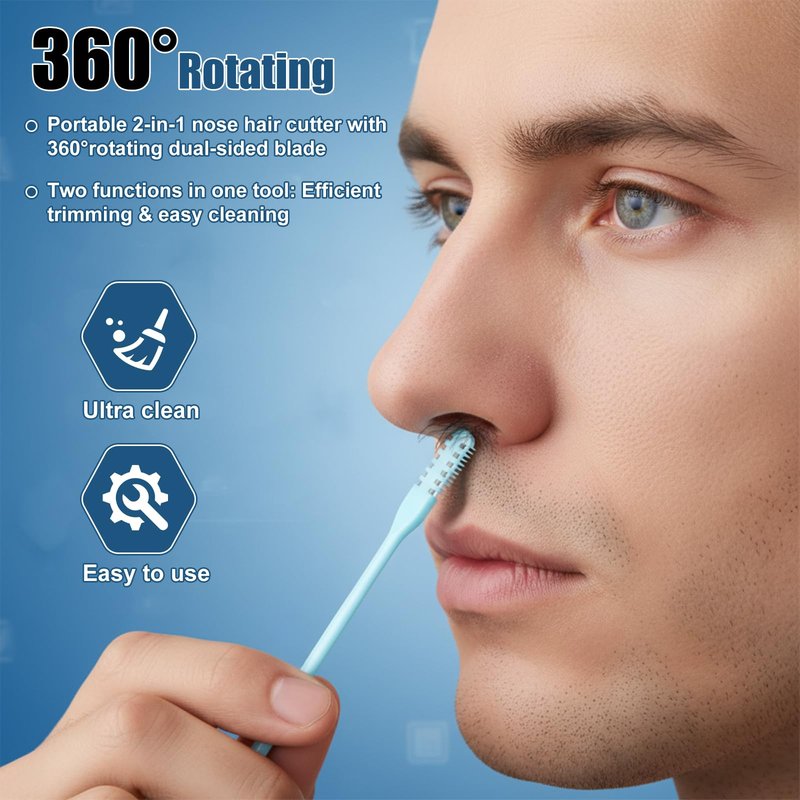 12 Pcs 2-in-1 Nasal Hair Cutter Nose Hair Trimmer Double Sided Nose Knife 360° Rotating Manual Nasal Hairs Cutter Portable Nostril Hairs Remover Tool Sticks Soft Cleaning Brush for Men Women Travel