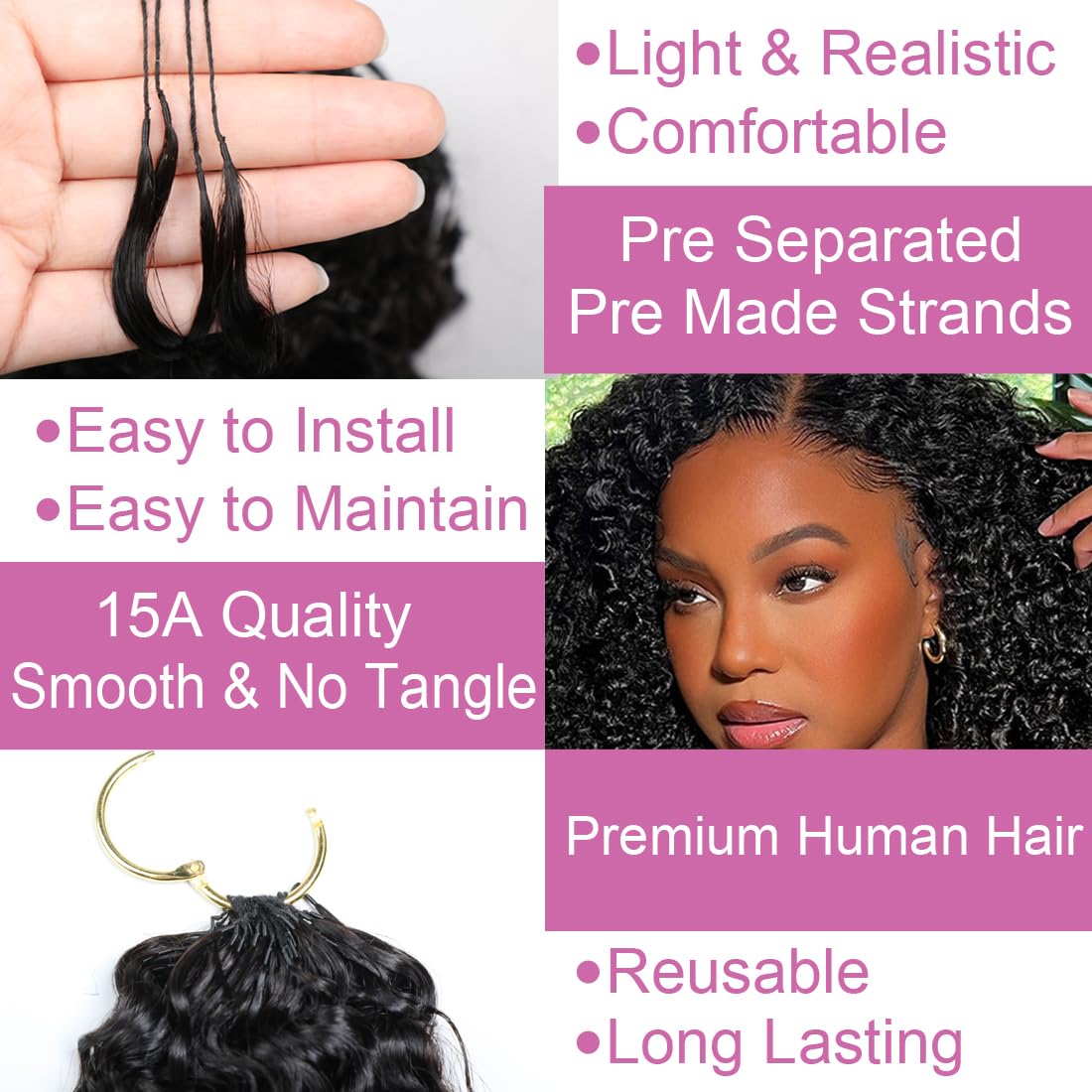 Burmese Curly Crochet Hair - 20 Inch 60g Knotless Pre-Separated Bundles | Invisible Miracle Knots, Reusable Virgin Hair Extensions