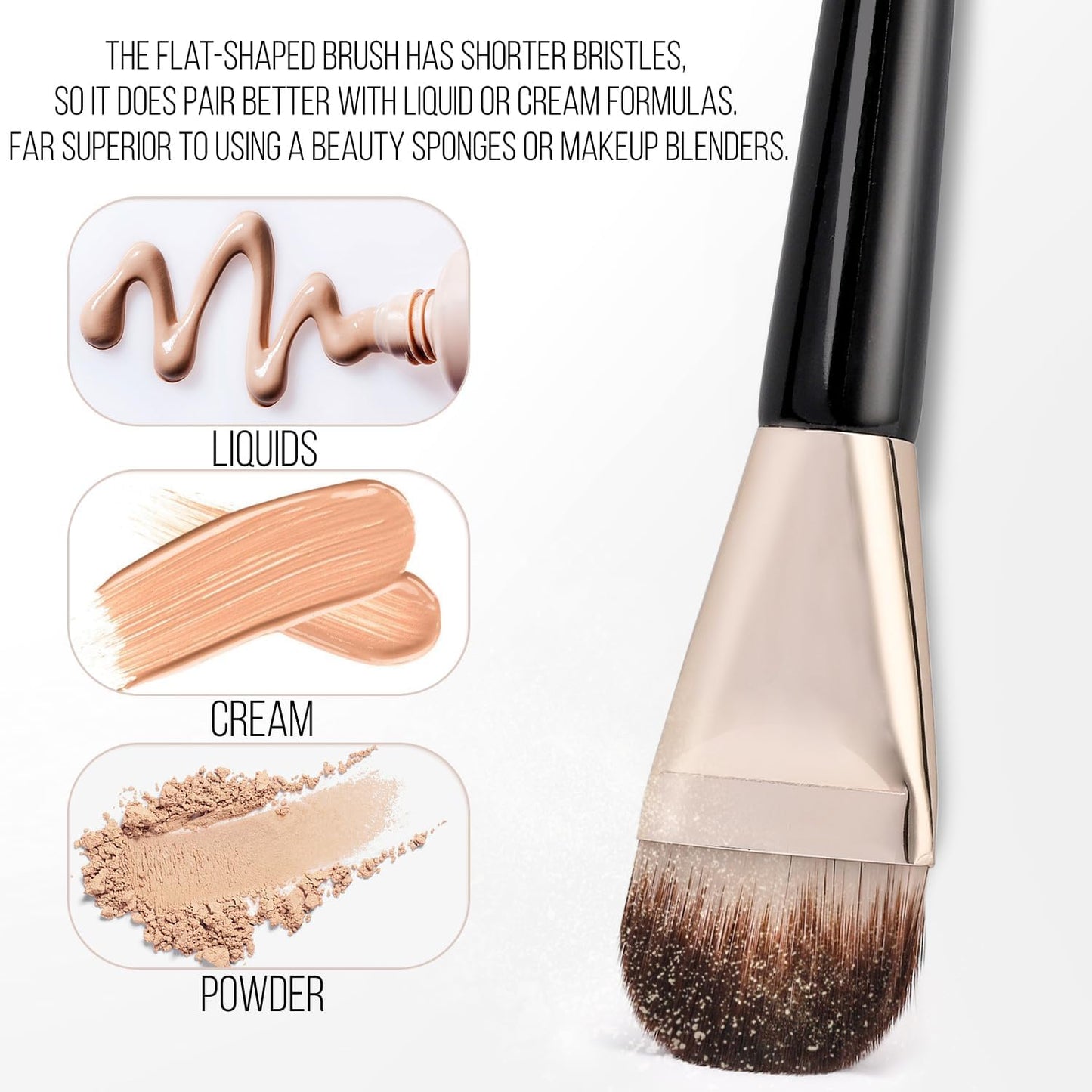 KINGMAS Flat Foundation Brush Set - Korean Makeup Brushes for Liquid & Cream Blending | Tongue-Shape Design