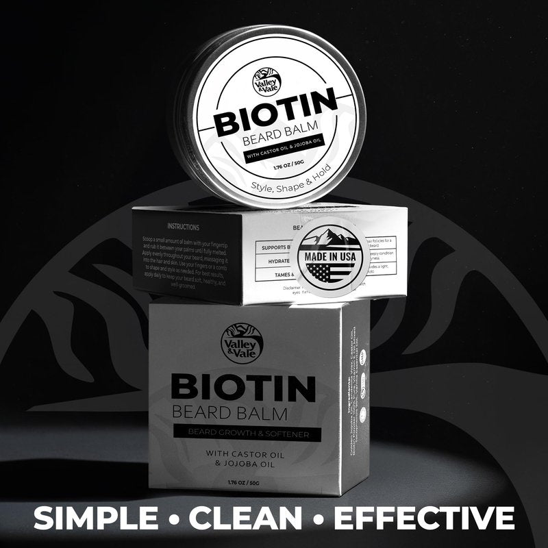 Biotin Beard Balm for Men – Made in USA – Beard Growth & Moisturizer with Castor Oil & Jojoba Oil – Organic Styling Wax for Thickening & Softening – Mustache Conditioner