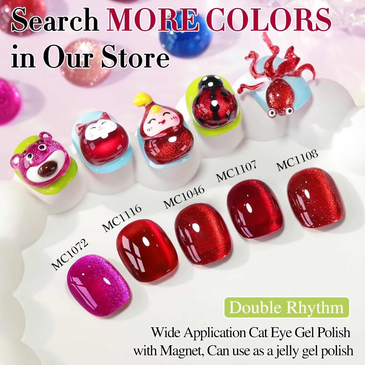Double Rhythm 0.5 OZ Cat Eye Gel Polish with Magnet 15ML Holographic Glitter Shimmer Translucent Jelly Color Magnetic Nail Polish Salon DIY at Home