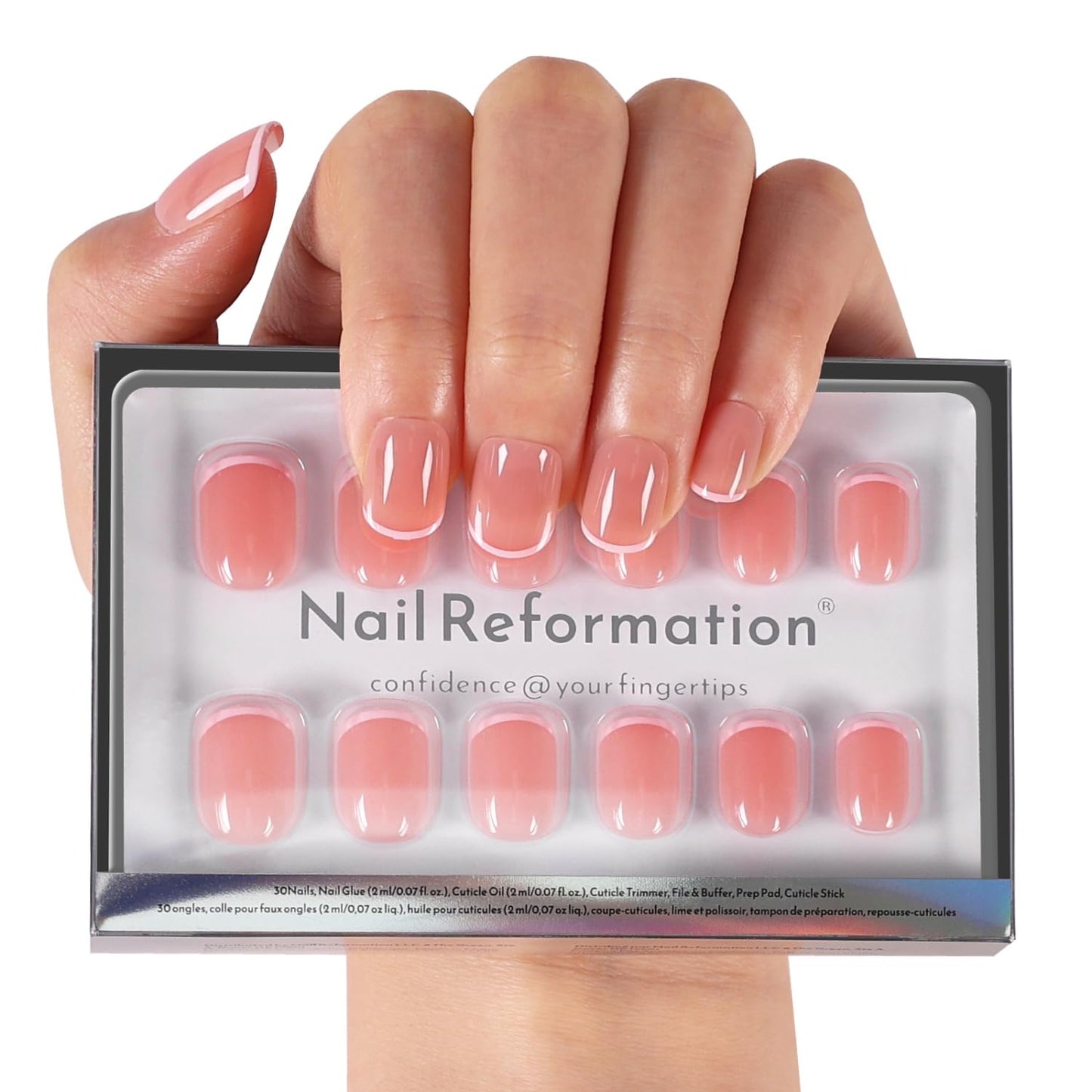 Press On Nails - Rose Gold Foil Medium Almond Fake Nails | Brown Blush Shimmer, Glossy Finish, Reusable - 30 Nail Kit with Glue, 15 Sizes